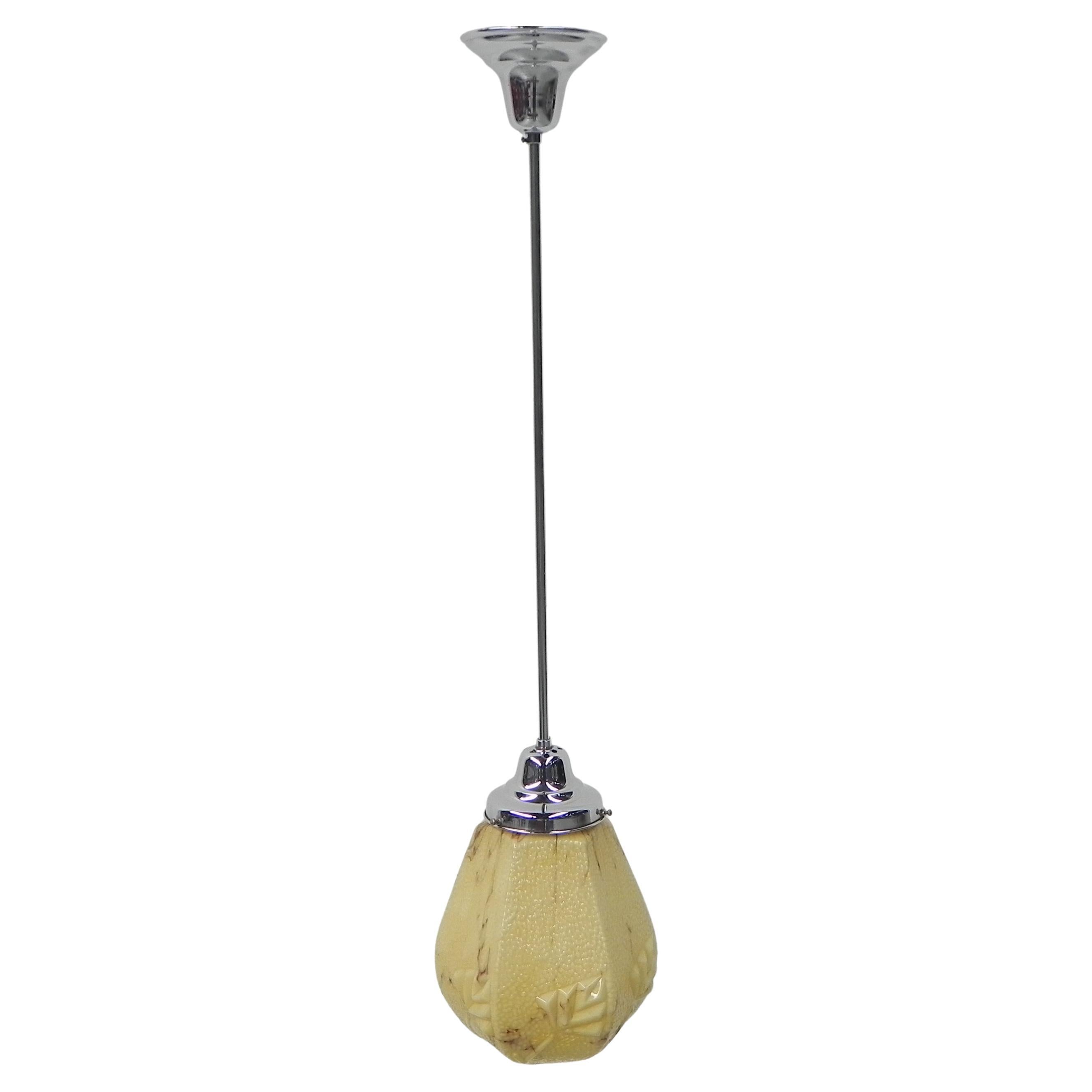 Art Deco Hanging Lamp with Marbled Hexagonal Shade For Sale