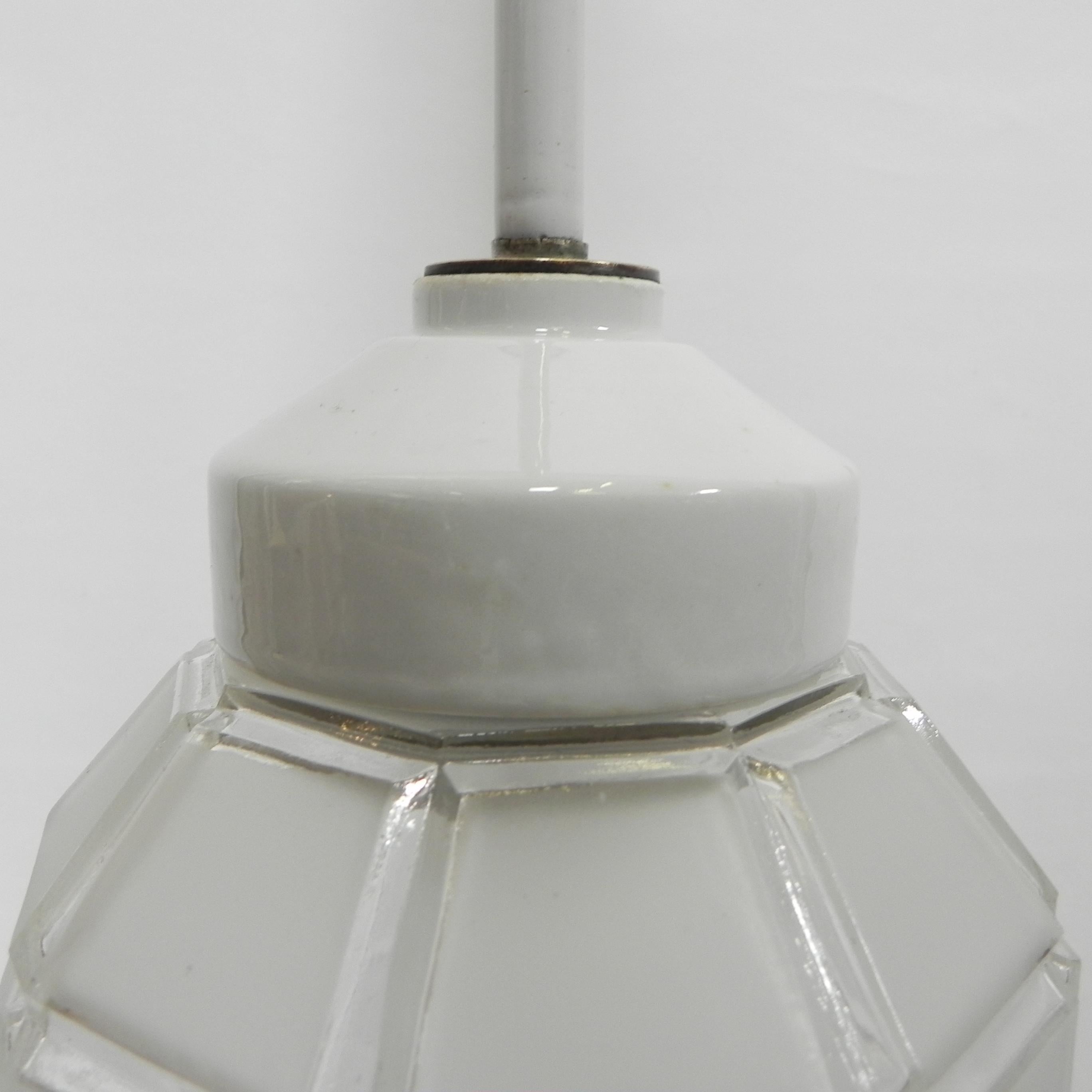 Art Deco hanging lamp with octagonal frosted glass shade For Sale 4