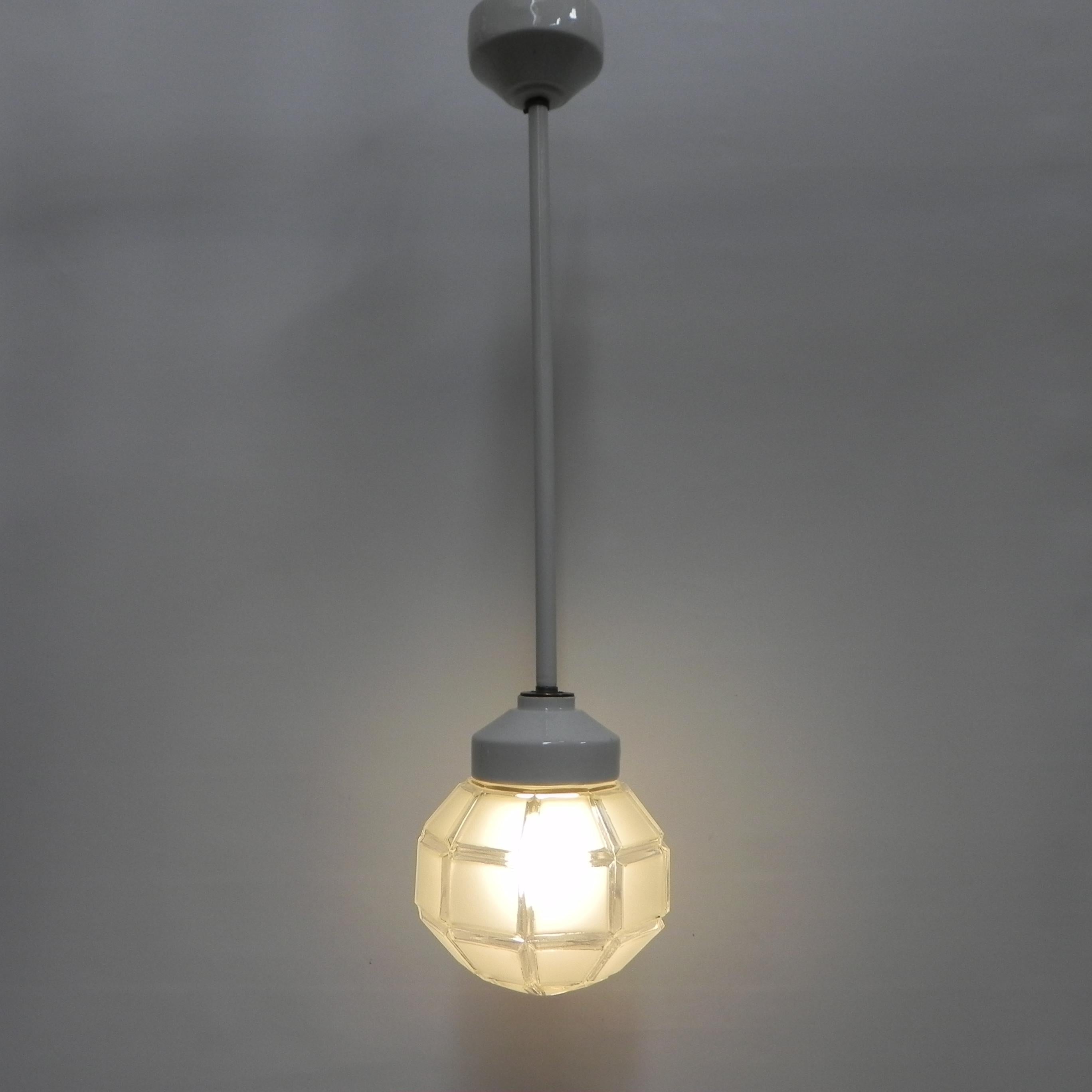 Art Deco hanging lamp with octagonal frosted glass shade For Sale 5