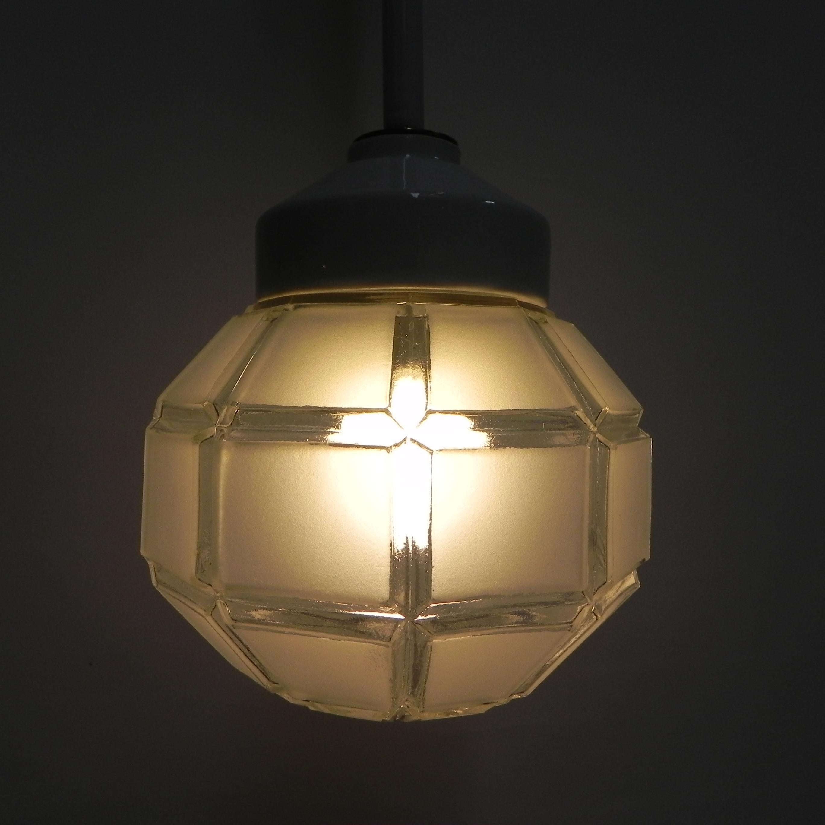 Art Deco hanging lamp with octagonal frosted glass shade For Sale 8