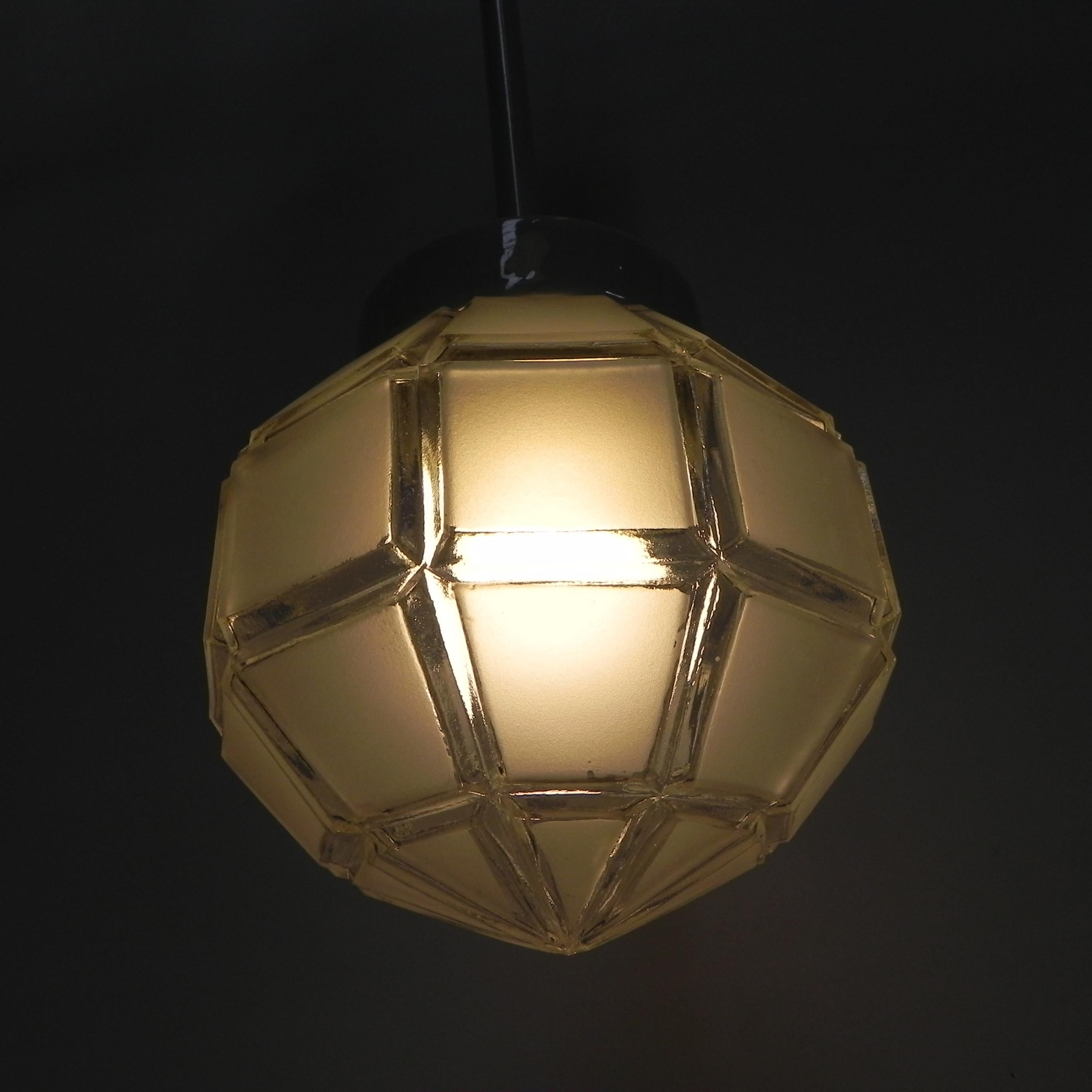 Art Deco hanging lamp with octagonal frosted glass shade For Sale 9