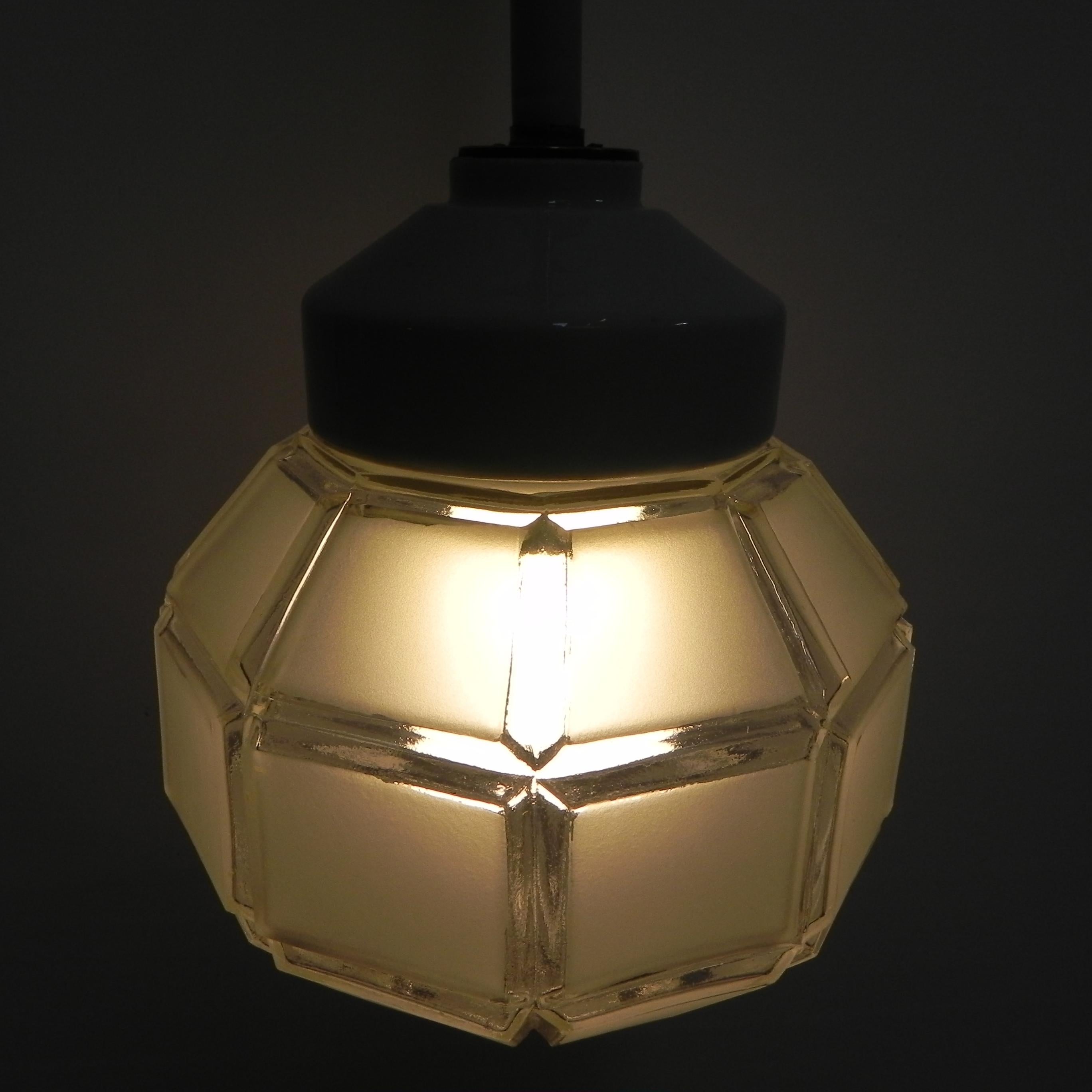 Art Deco hanging lamp with octagonal frosted glass shade For Sale 10