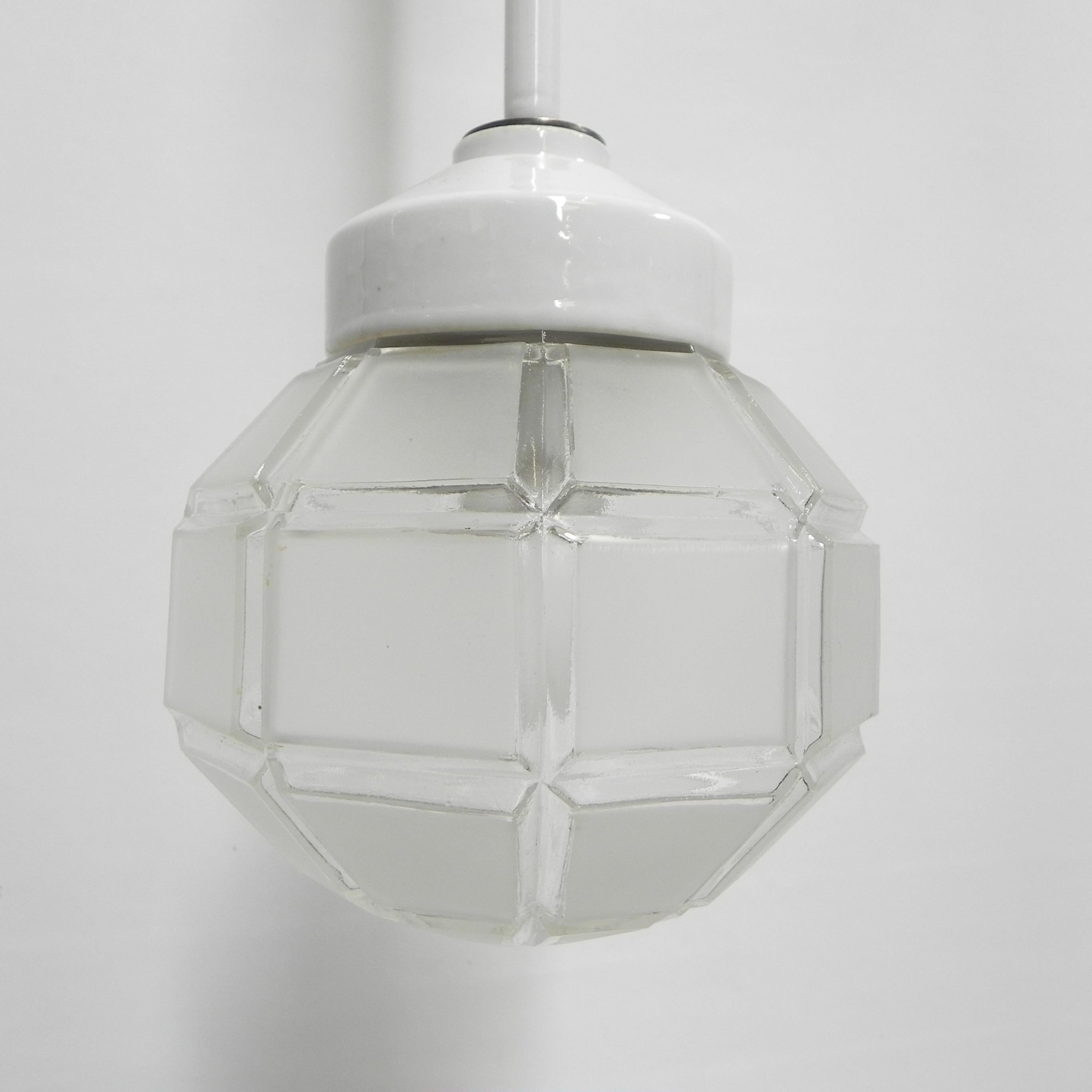 German Art Deco hanging lamp with octagonal frosted glass shade For Sale