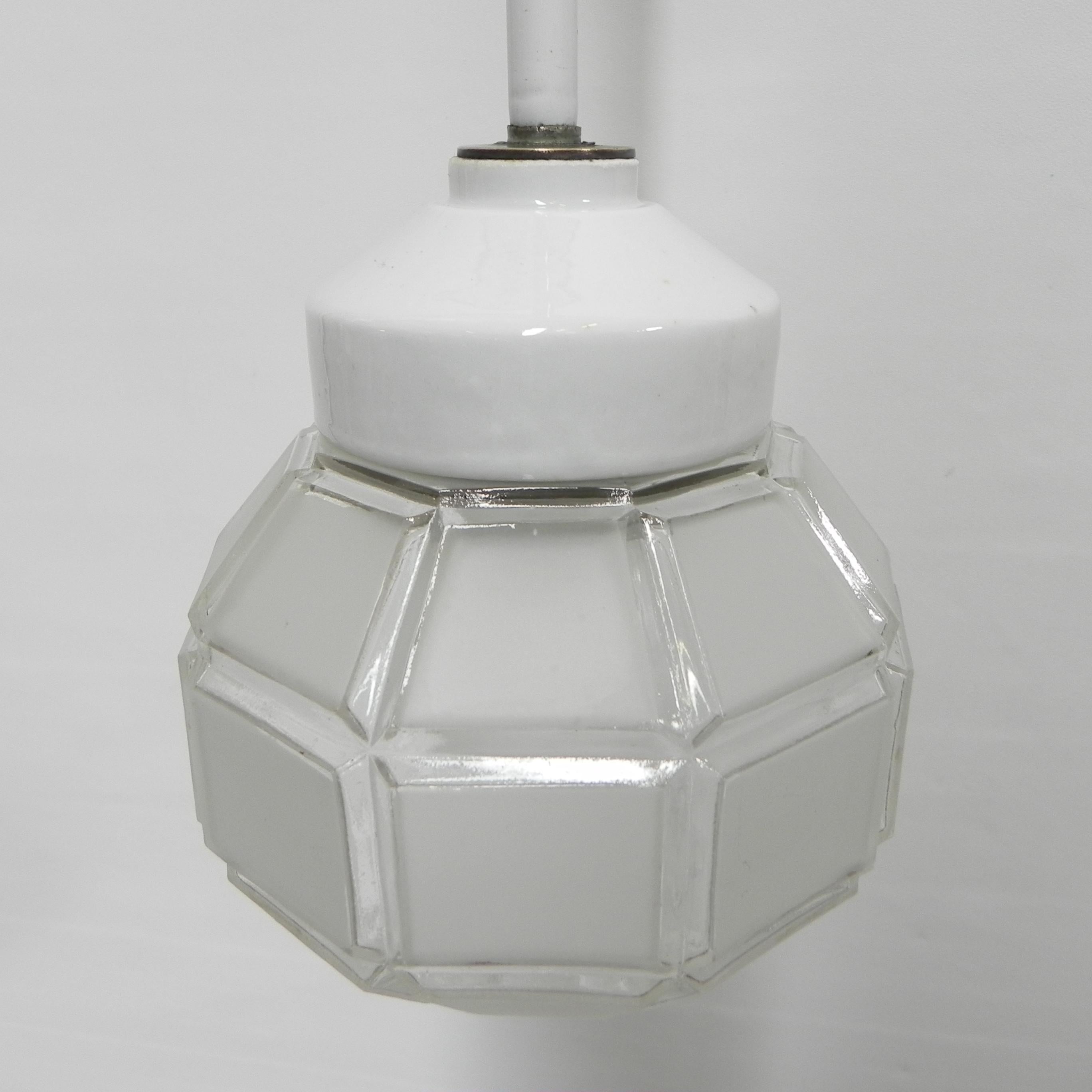 Mid-20th Century Art Deco hanging lamp with octagonal frosted glass shade For Sale