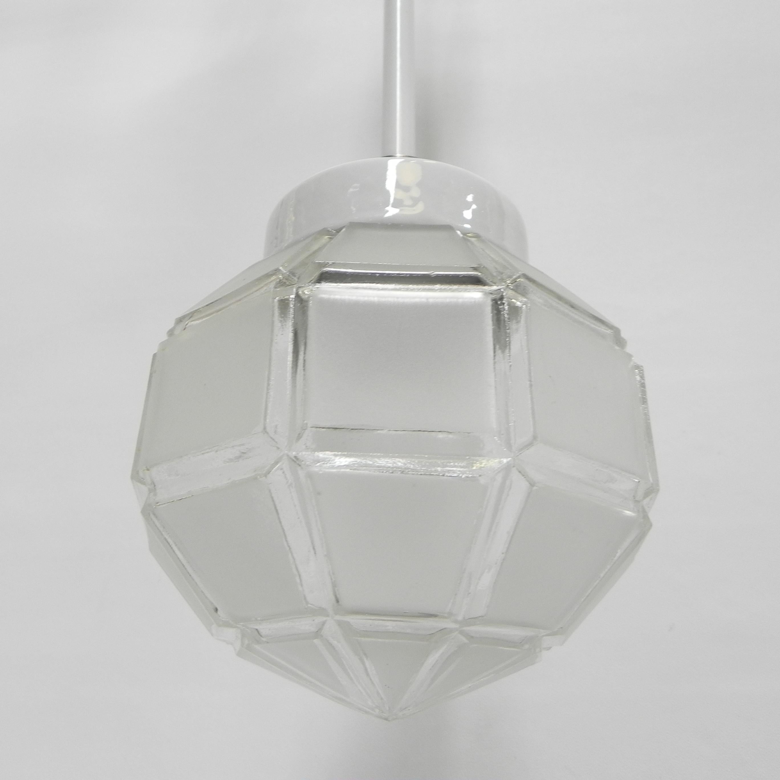 Enamel Art Deco hanging lamp with octagonal frosted glass shade For Sale