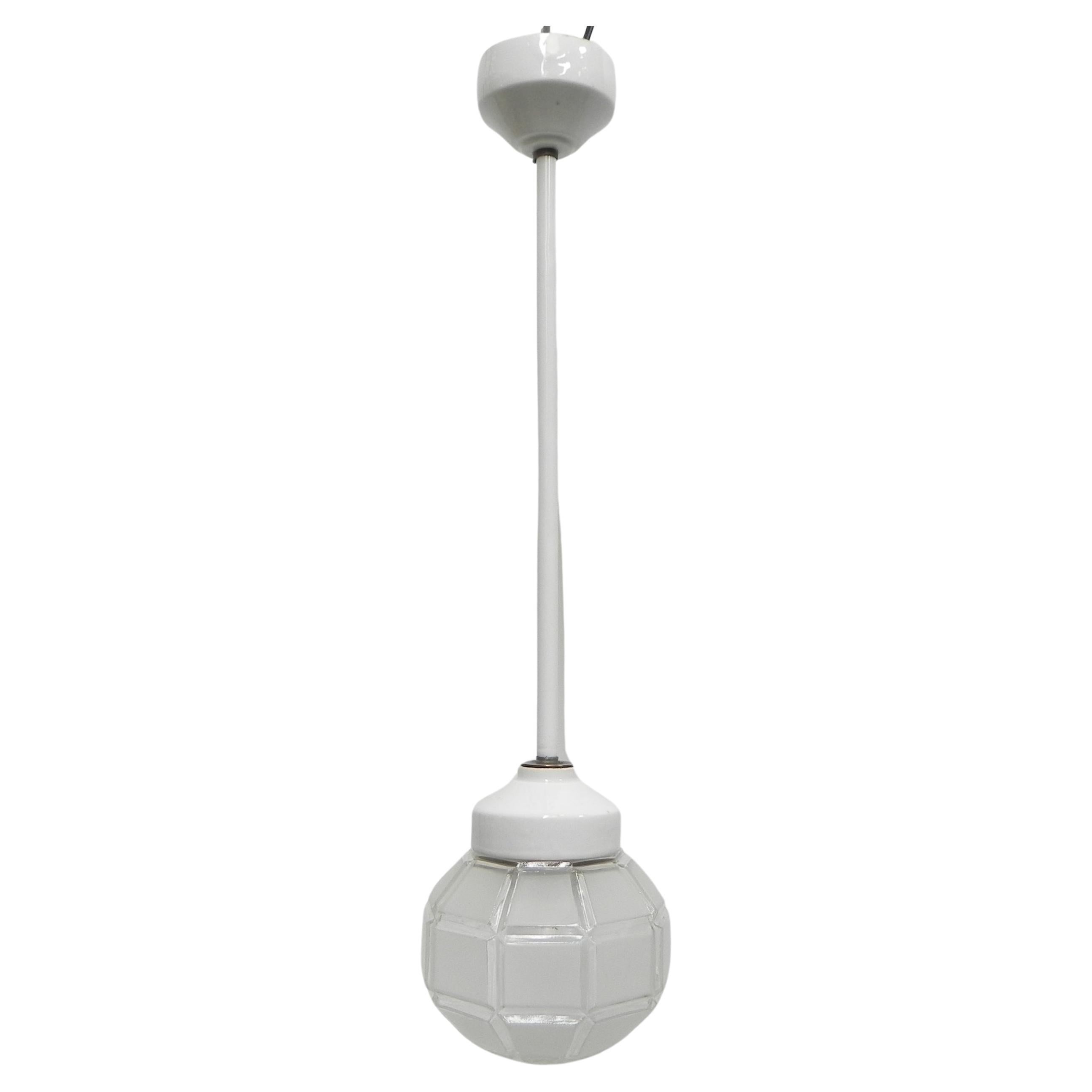Art Deco hanging lamp with octagonal frosted glass shade For Sale