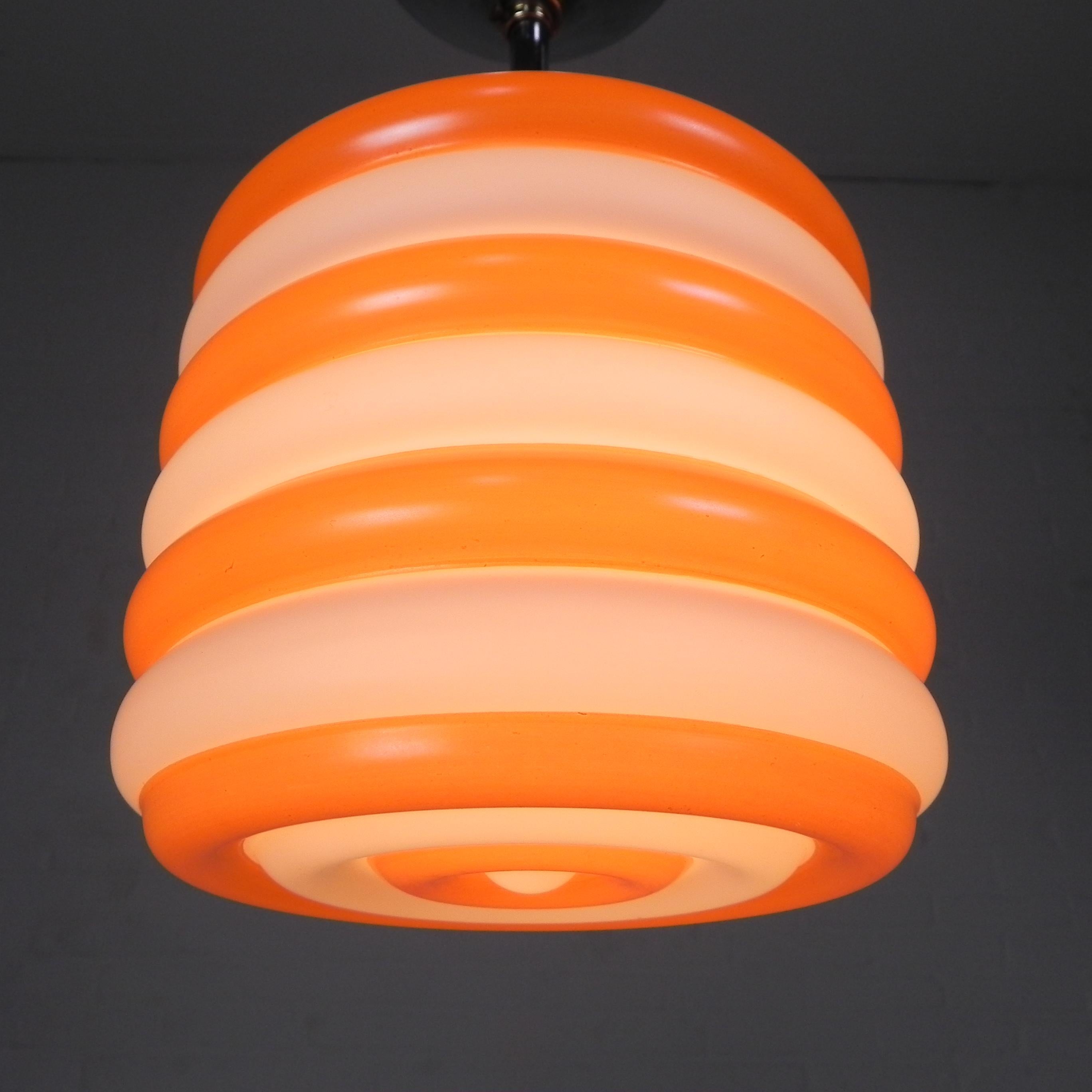 Art Deco hanging lamp with orange stripes, 1930s For Sale 6