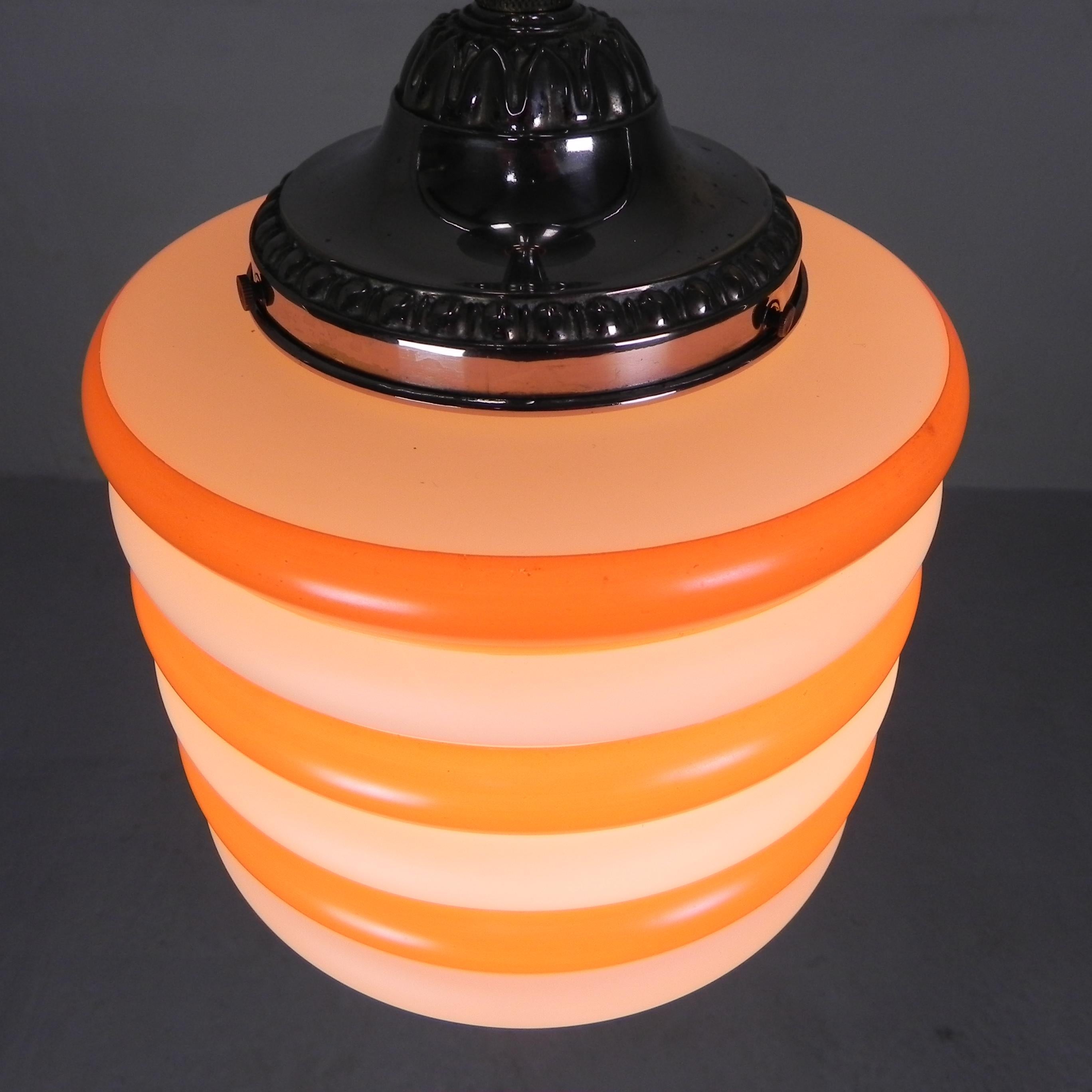 Art Deco hanging lamp with orange stripes, 1930s For Sale 7