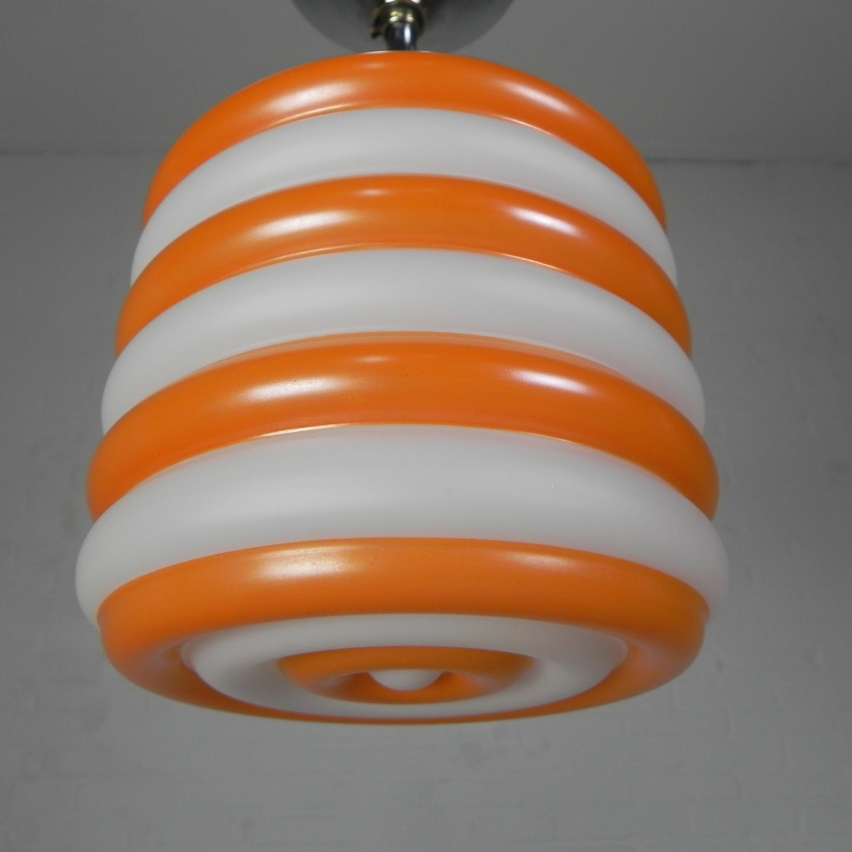 Mid-20th Century Art Deco hanging lamp with orange stripes, 1930s For Sale