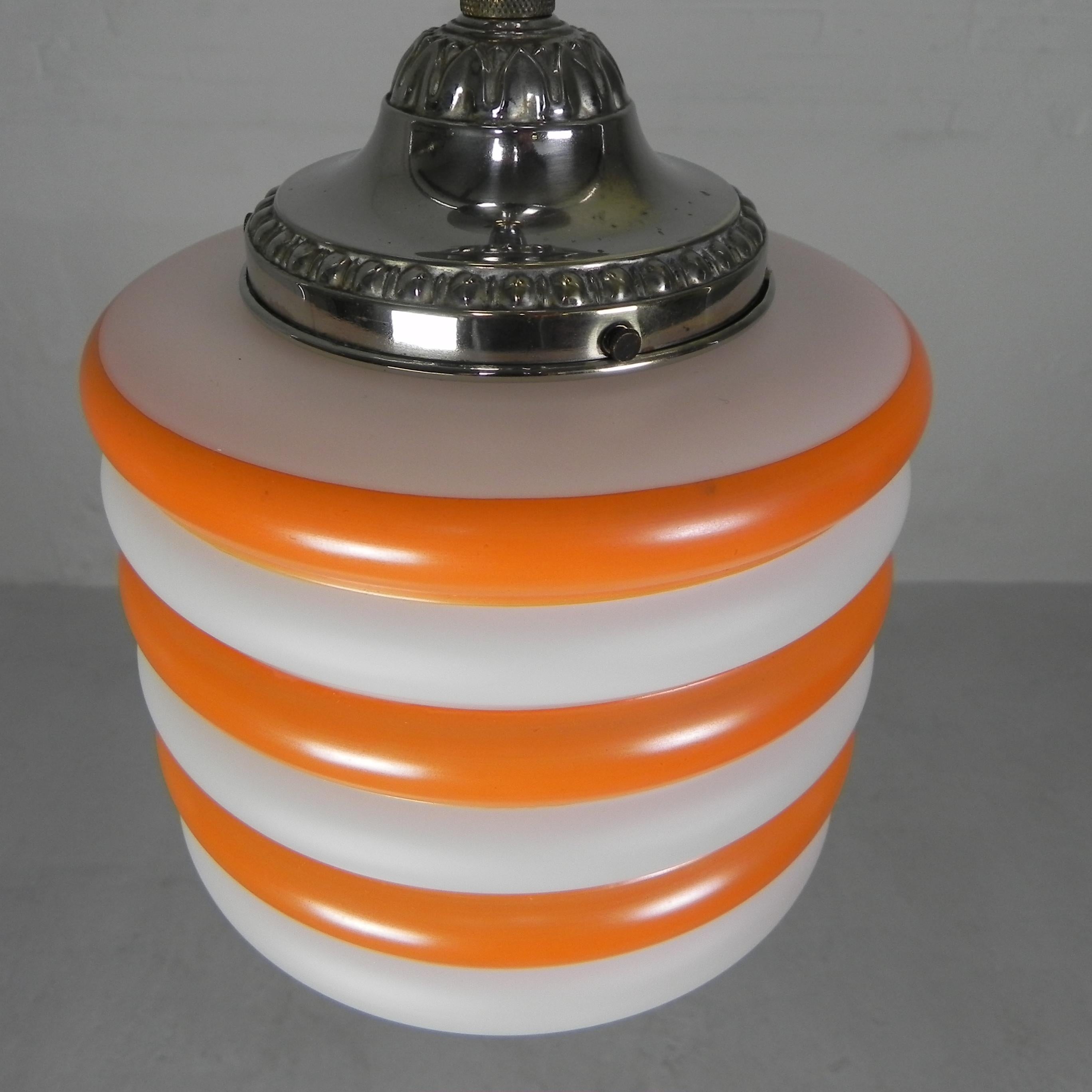 Art Deco hanging lamp with orange stripes, 1930s For Sale 1