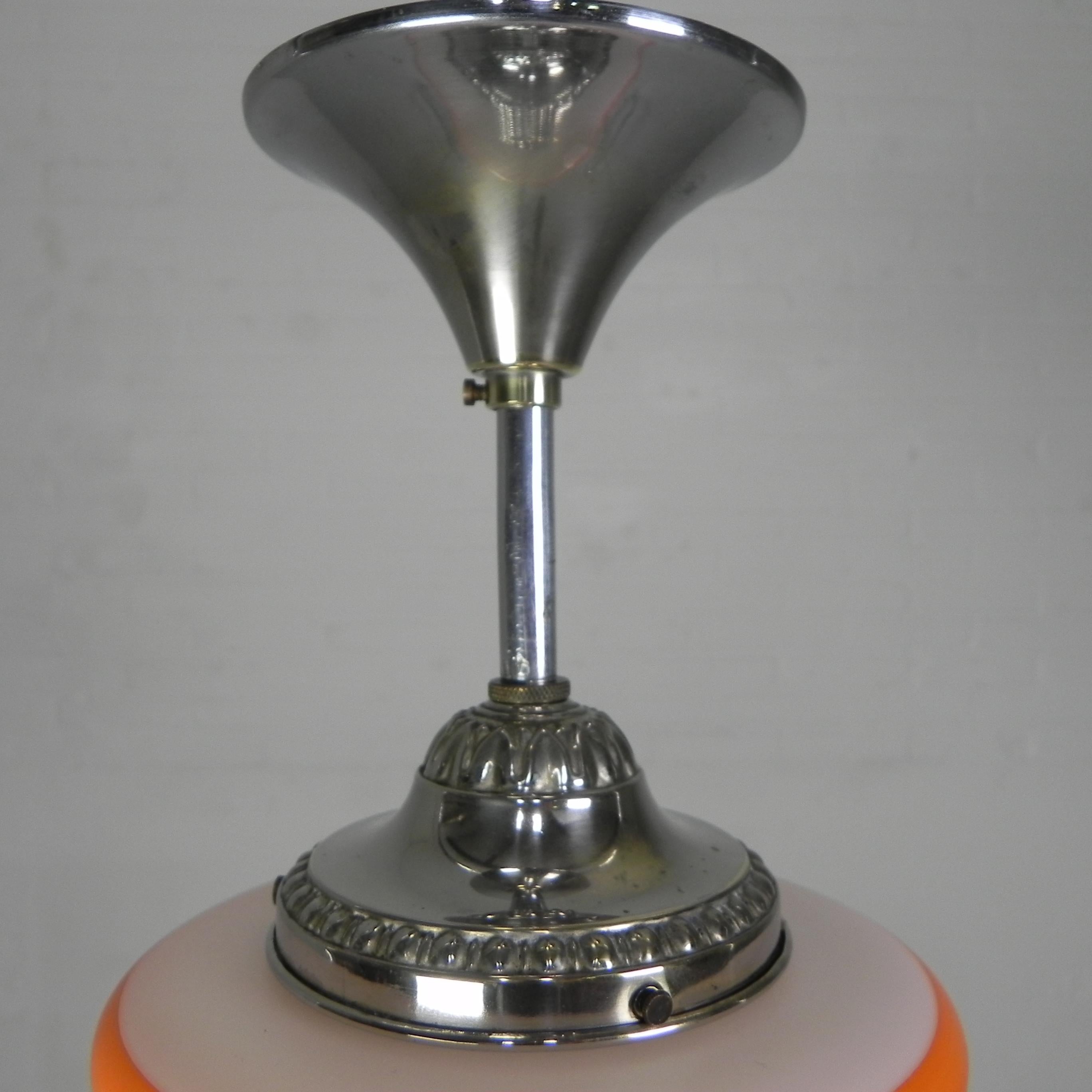 Art Deco hanging lamp with orange stripes, 1930s For Sale 2