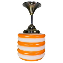 Vintage Art Deco hanging lamp with orange stripes, 1930s