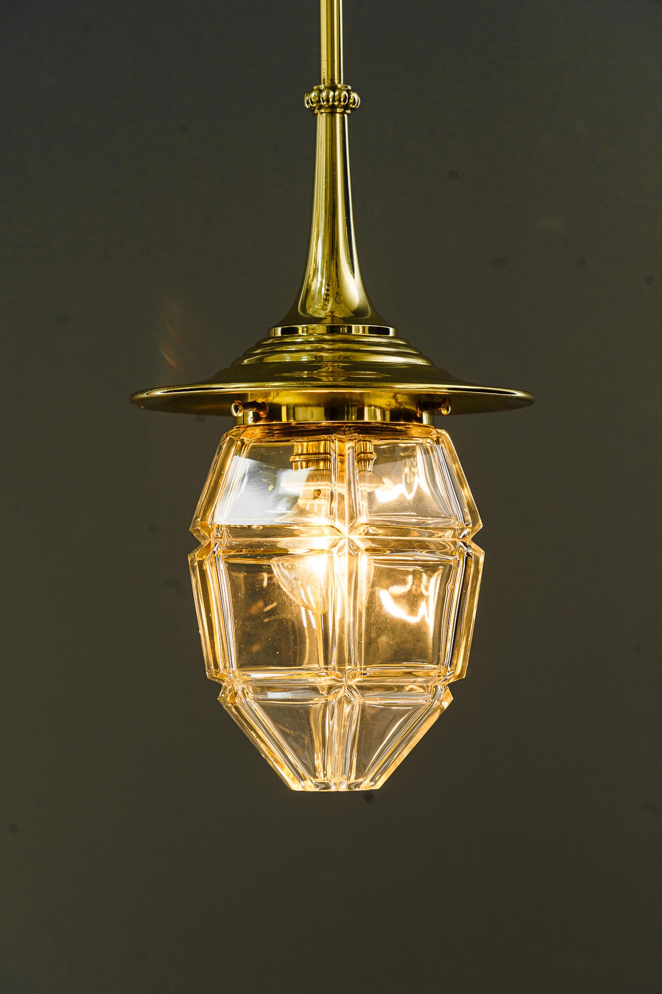 Art Deco hanging lamp with original antique cut glass sahde vienna around 1920s For Sale 3
