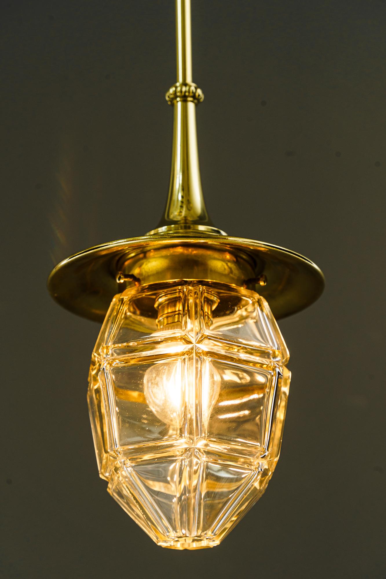 Art Deco hanging lamp with original antique cut glass sahde vienna around 1920s For Sale 4
