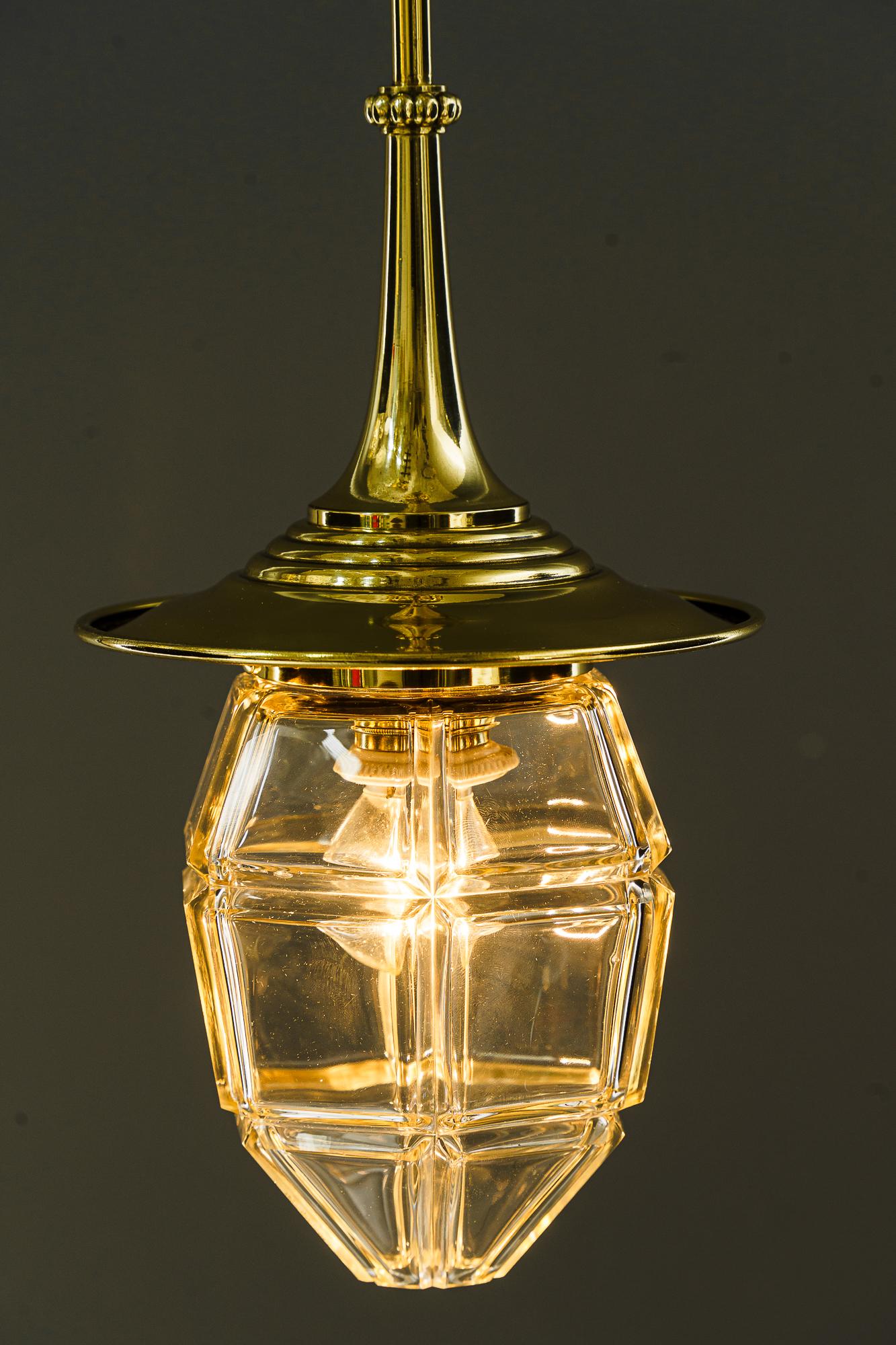 Art Deco hanging lamp with original antique cut glass sahde vienna around 1920s For Sale 5