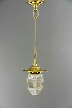 Art Deco Hängelampe mit original antikem geschliffenem Glas sahde wien um 1920s