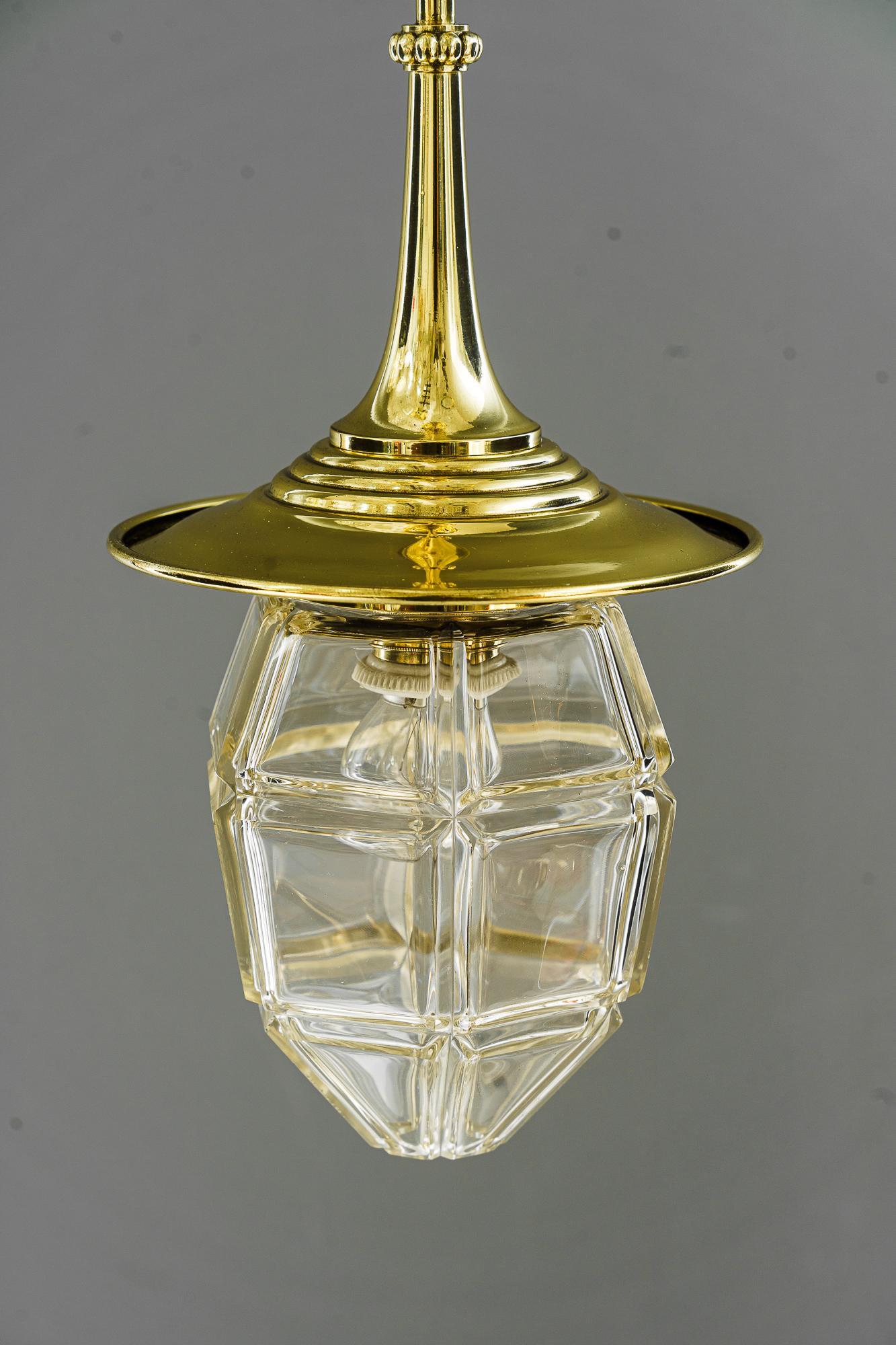Early 20th Century Art Deco hanging lamp with original antique cut glass sahde vienna around 1920s For Sale