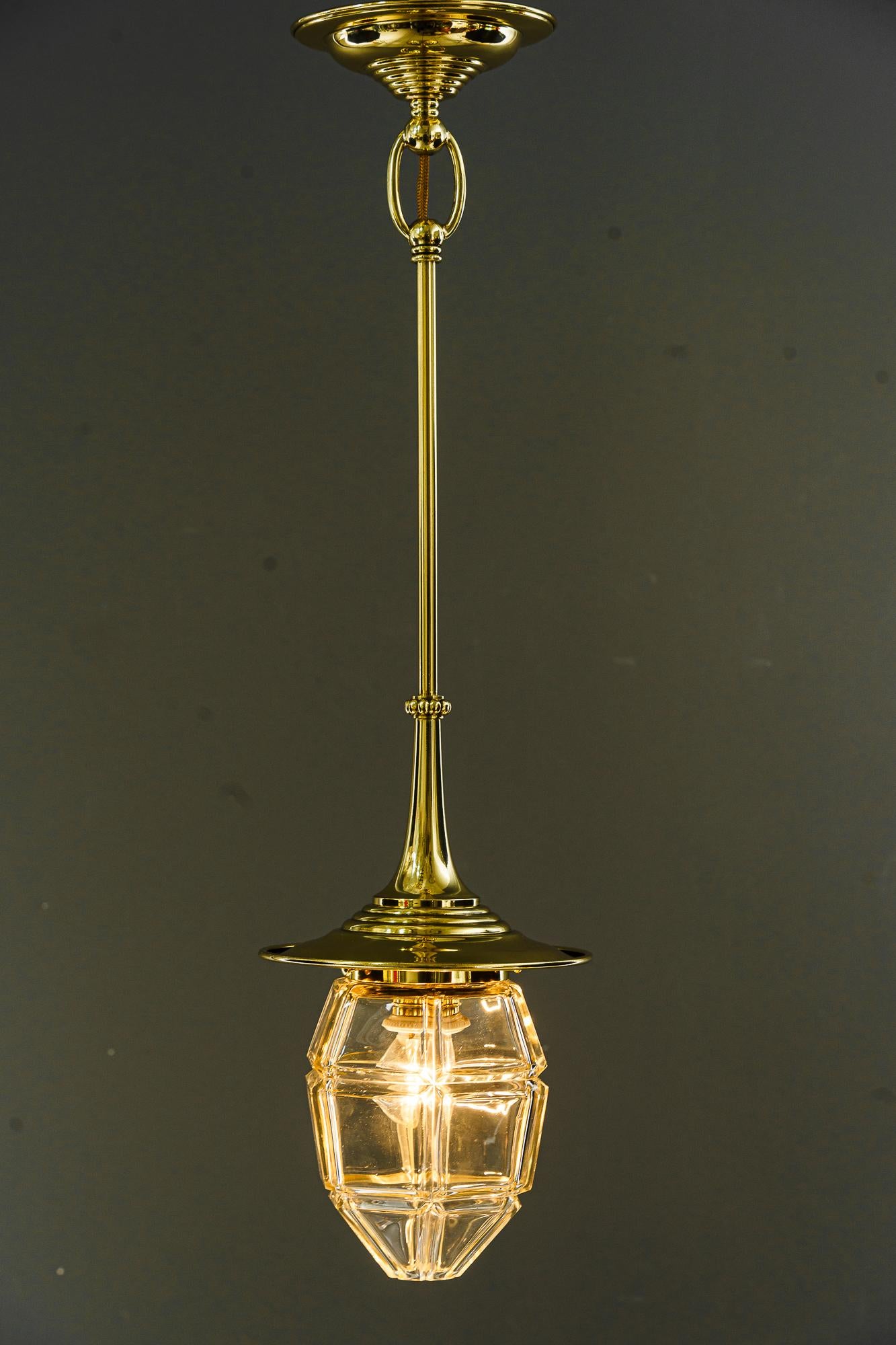 Art Deco hanging lamp with original antique cut glass sahde vienna around 1920s For Sale 1