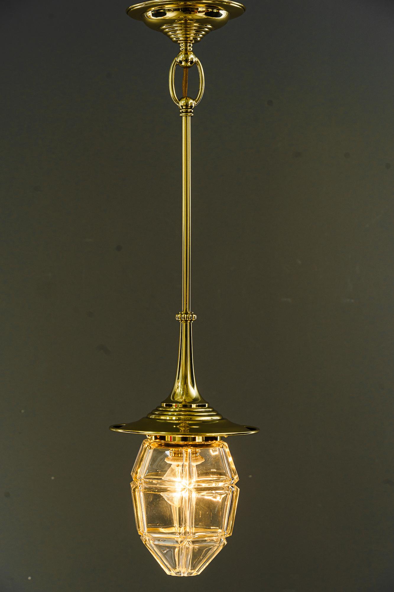 Art Deco hanging lamp with original antique cut glass sahde vienna around 1920s For Sale 2