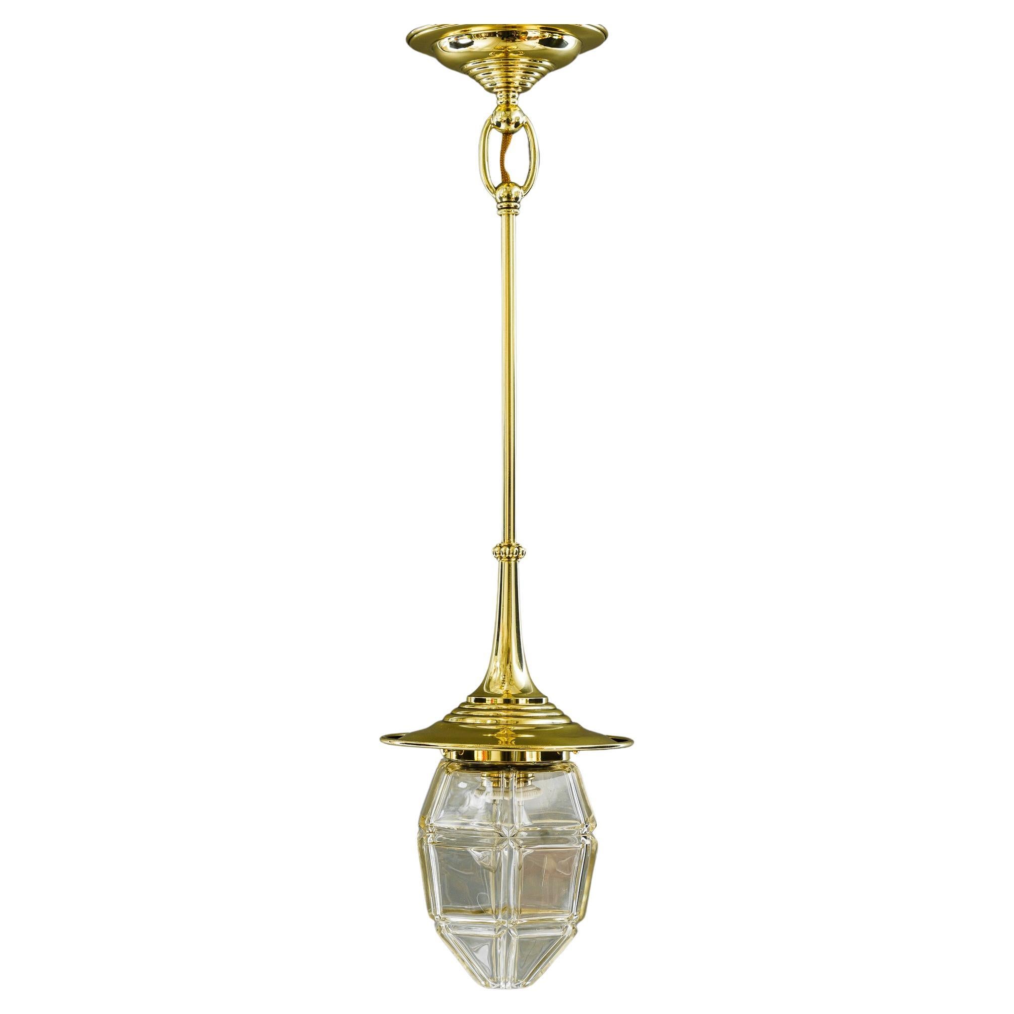 Art Deco hanging lamp with original antique cut glass sahde vienna around 1920s For Sale