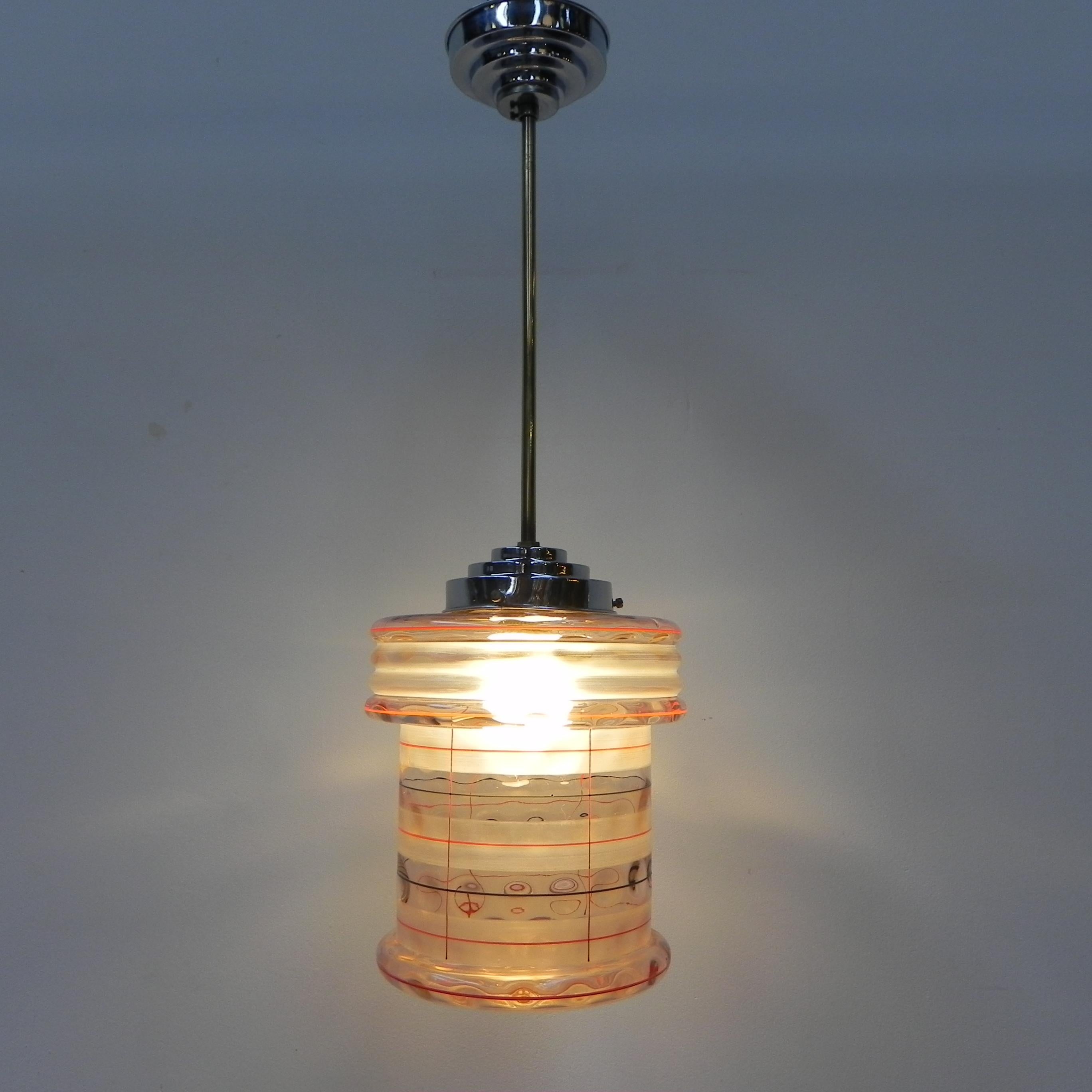 Art Deco hanging lamp with pink glass shade For Sale 6