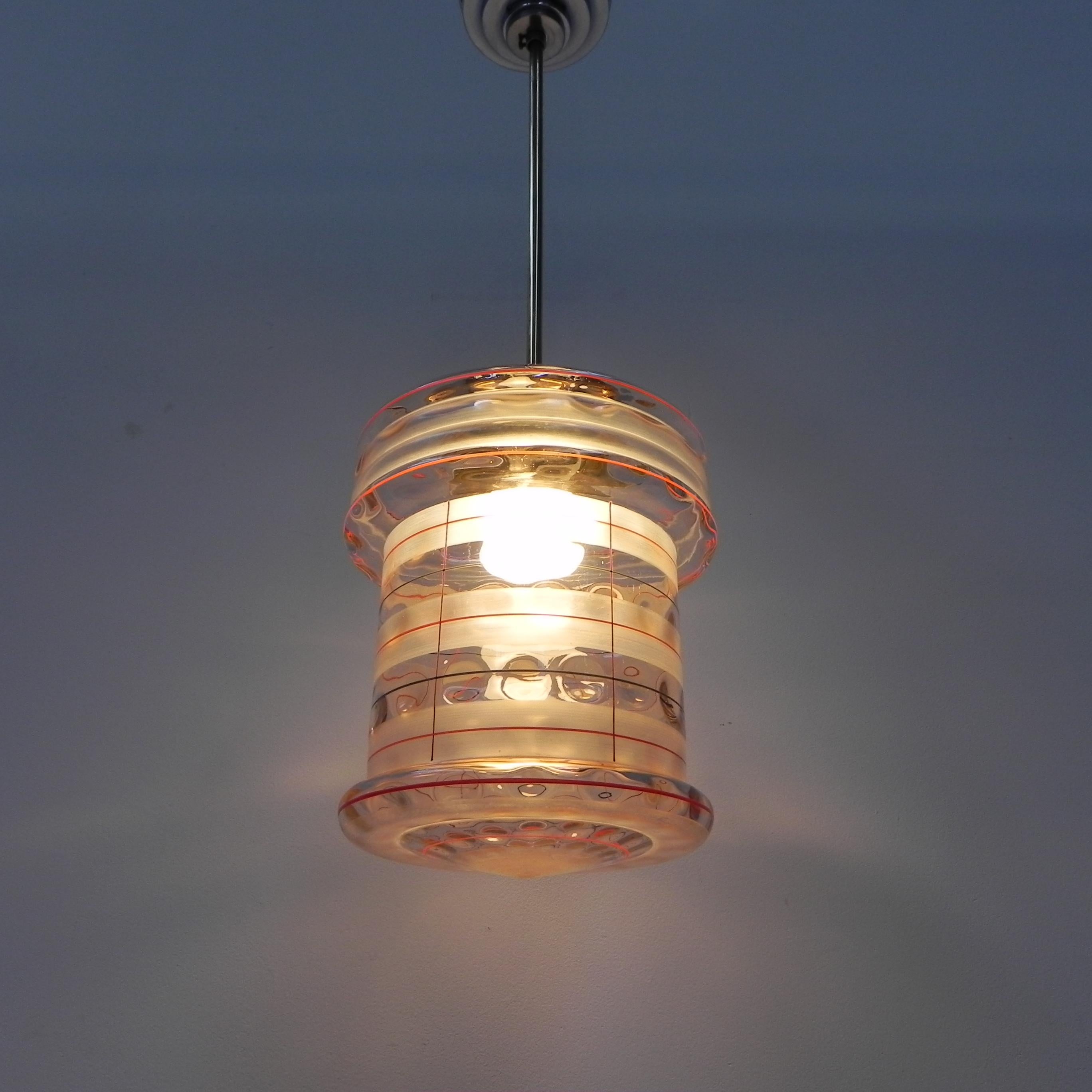Art Deco hanging lamp with pink glass shade For Sale 7