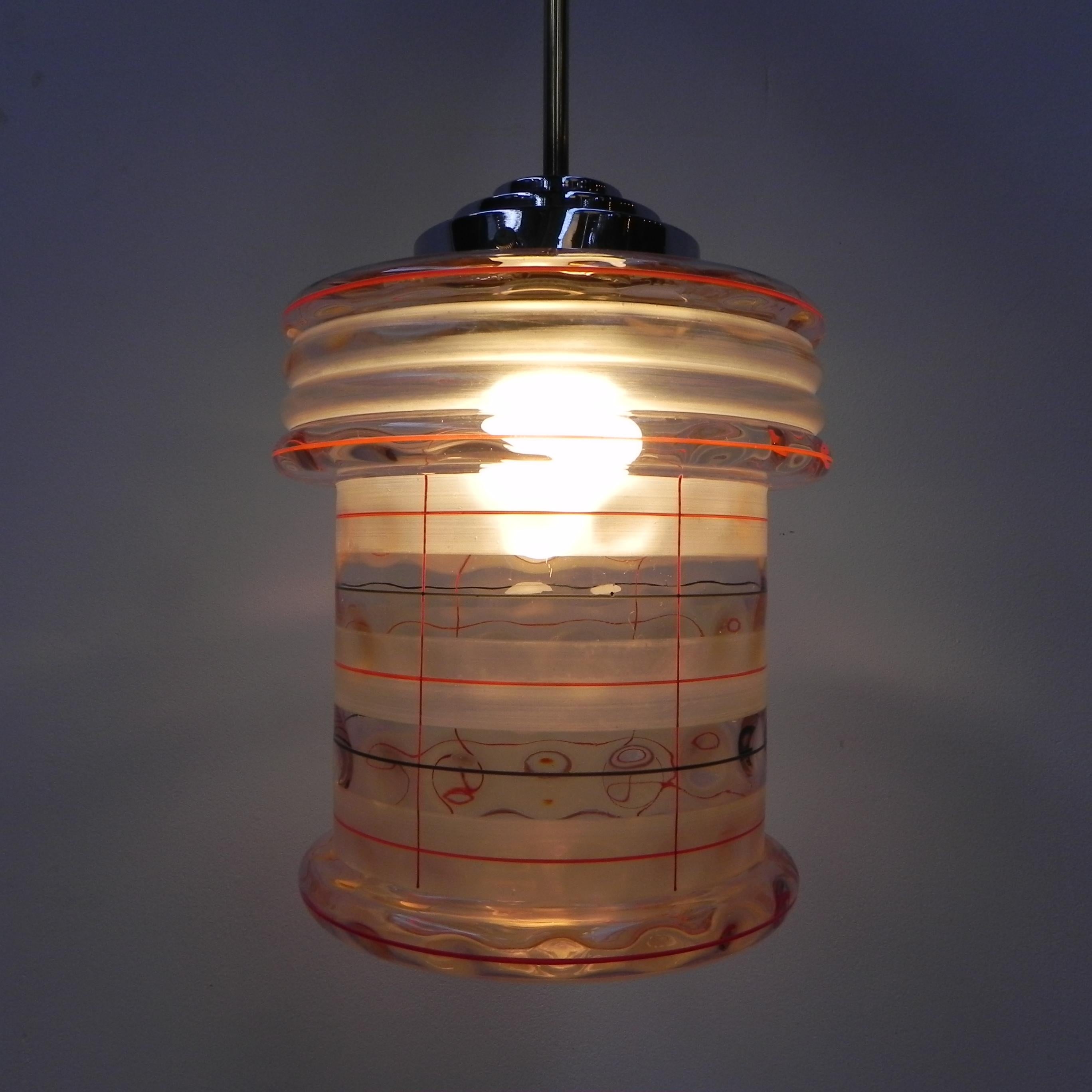 Art Deco hanging lamp with pink glass shade For Sale 9
