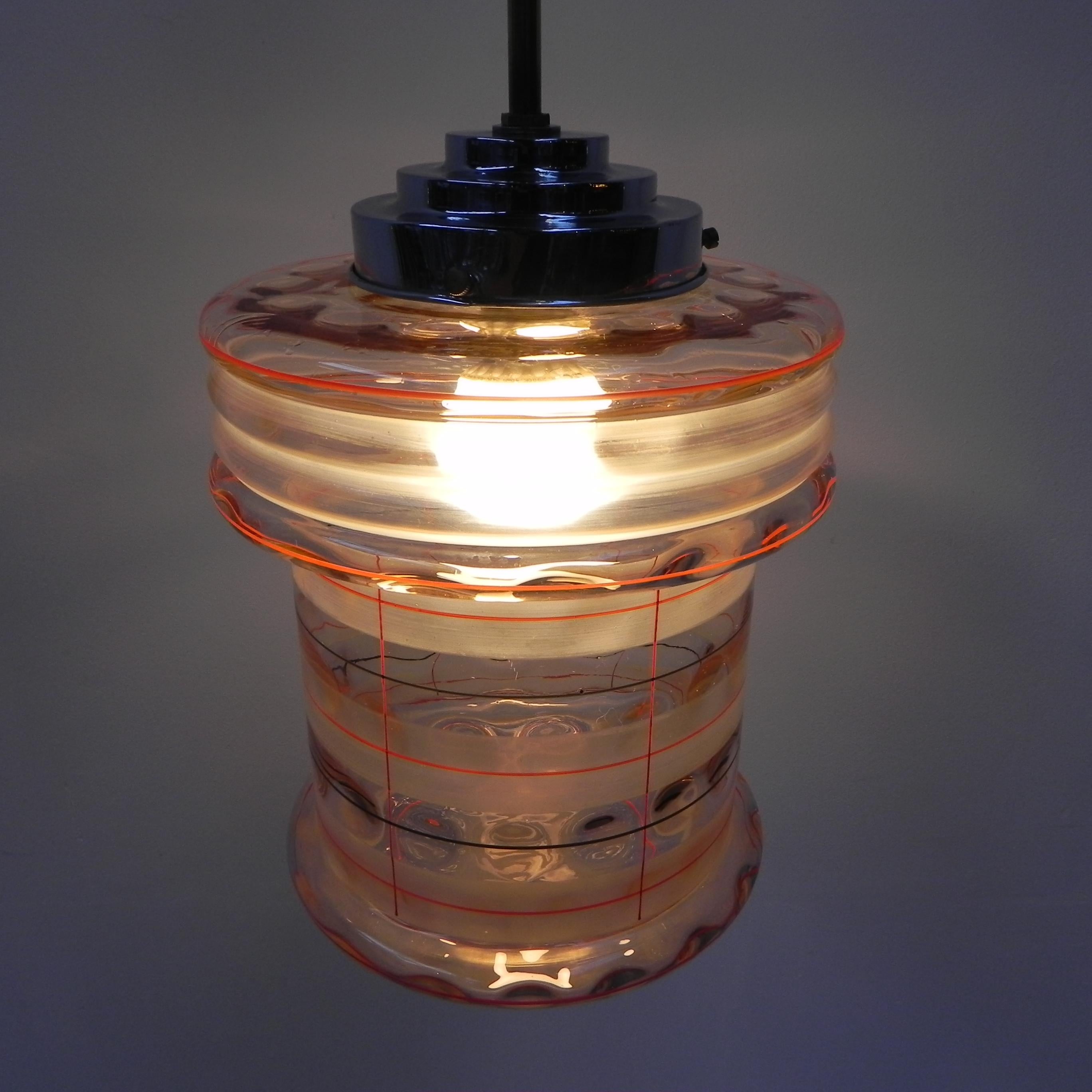 Art Deco hanging lamp with pink glass shade For Sale 11