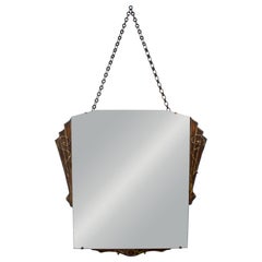 Art Deco Hanging Mirror Decorative Carved Wood Fanned Side Panels