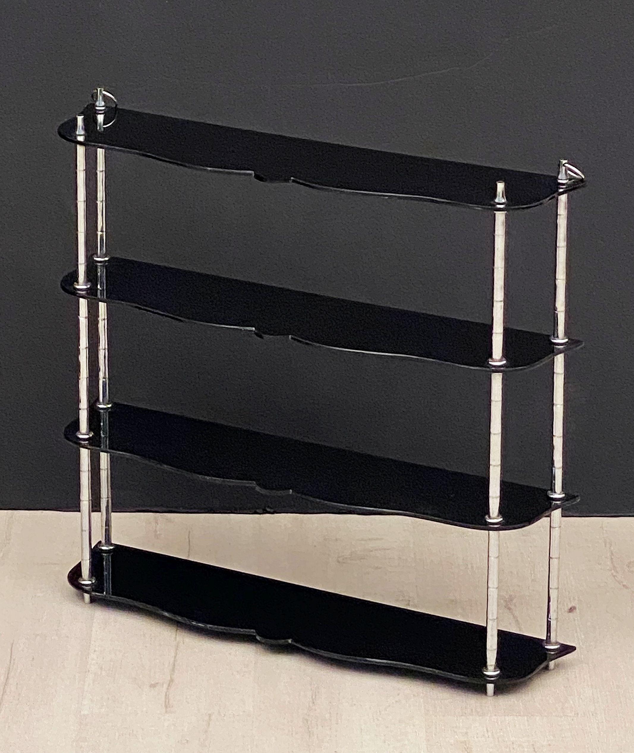 English Art Deco Hanging Shelf of Chrome and Black Bakelite from England