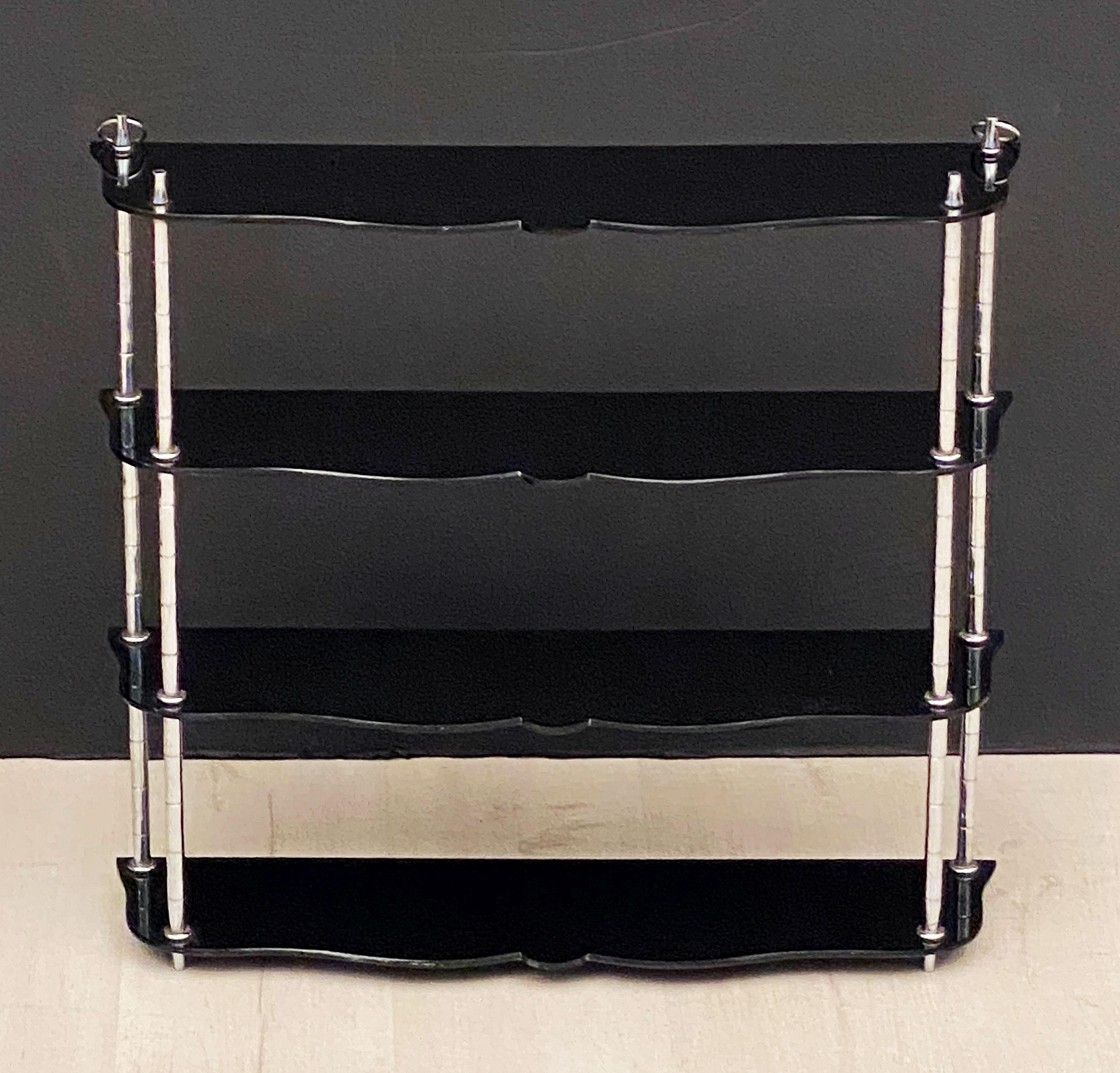 Gilt Art Deco Hanging Shelf of Chrome and Black Bakelite from England