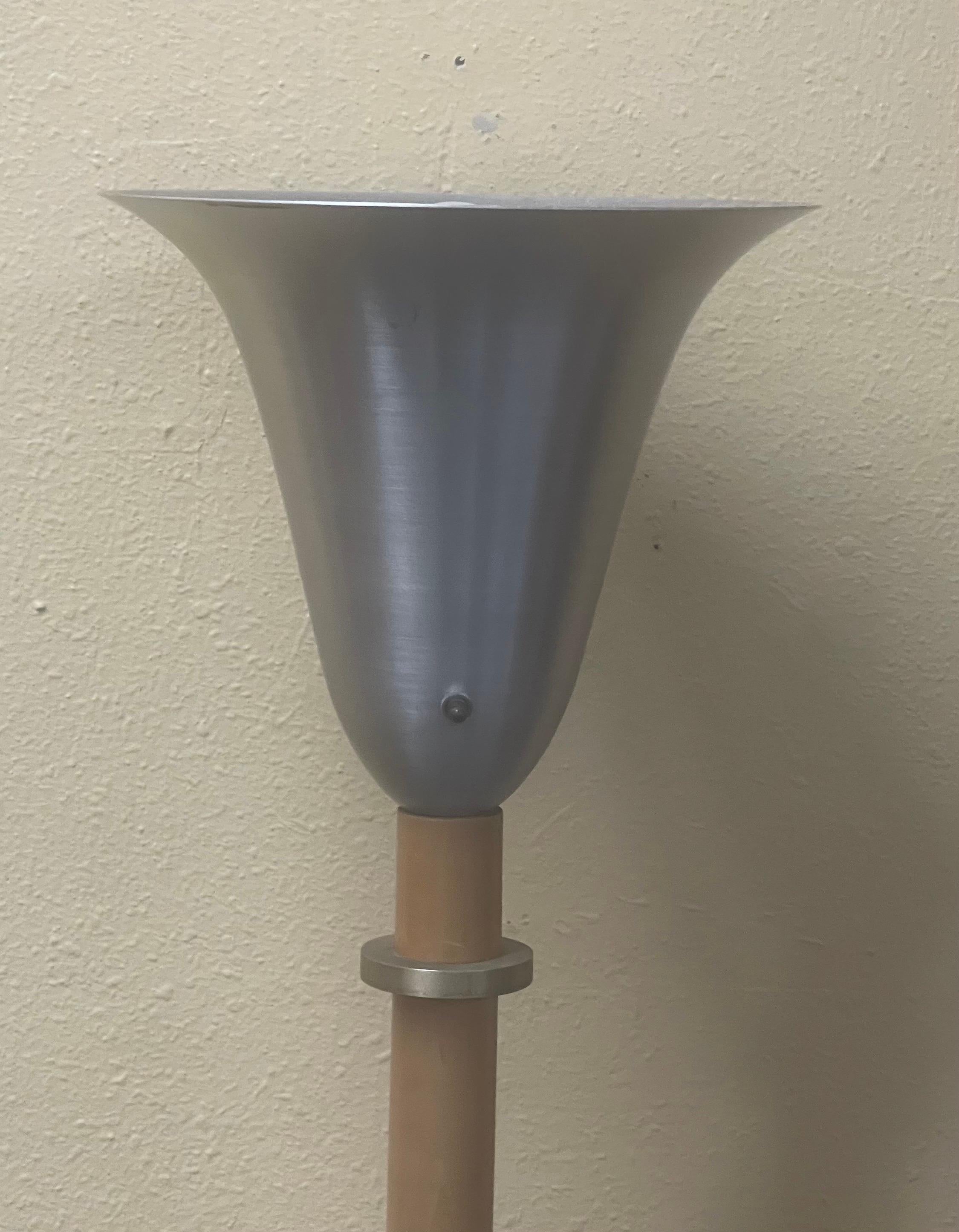 20th Century Art Deco Hardrock Maple & Spun Aluminum Torchère Floor Lamp by Russel Wright For Sale
