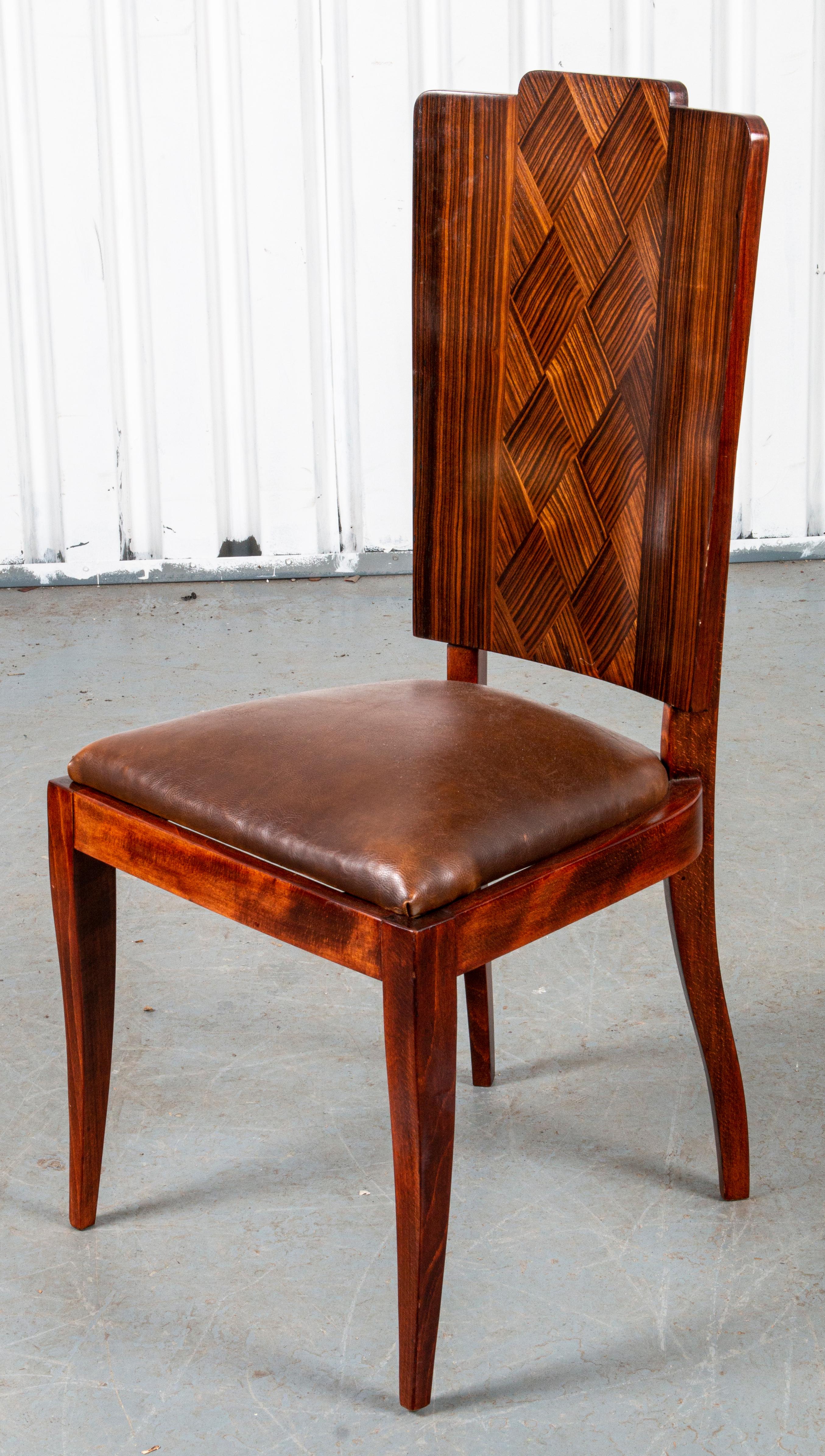 Art Deco hardwood and leather side chair. 

Dealer: S138XX
