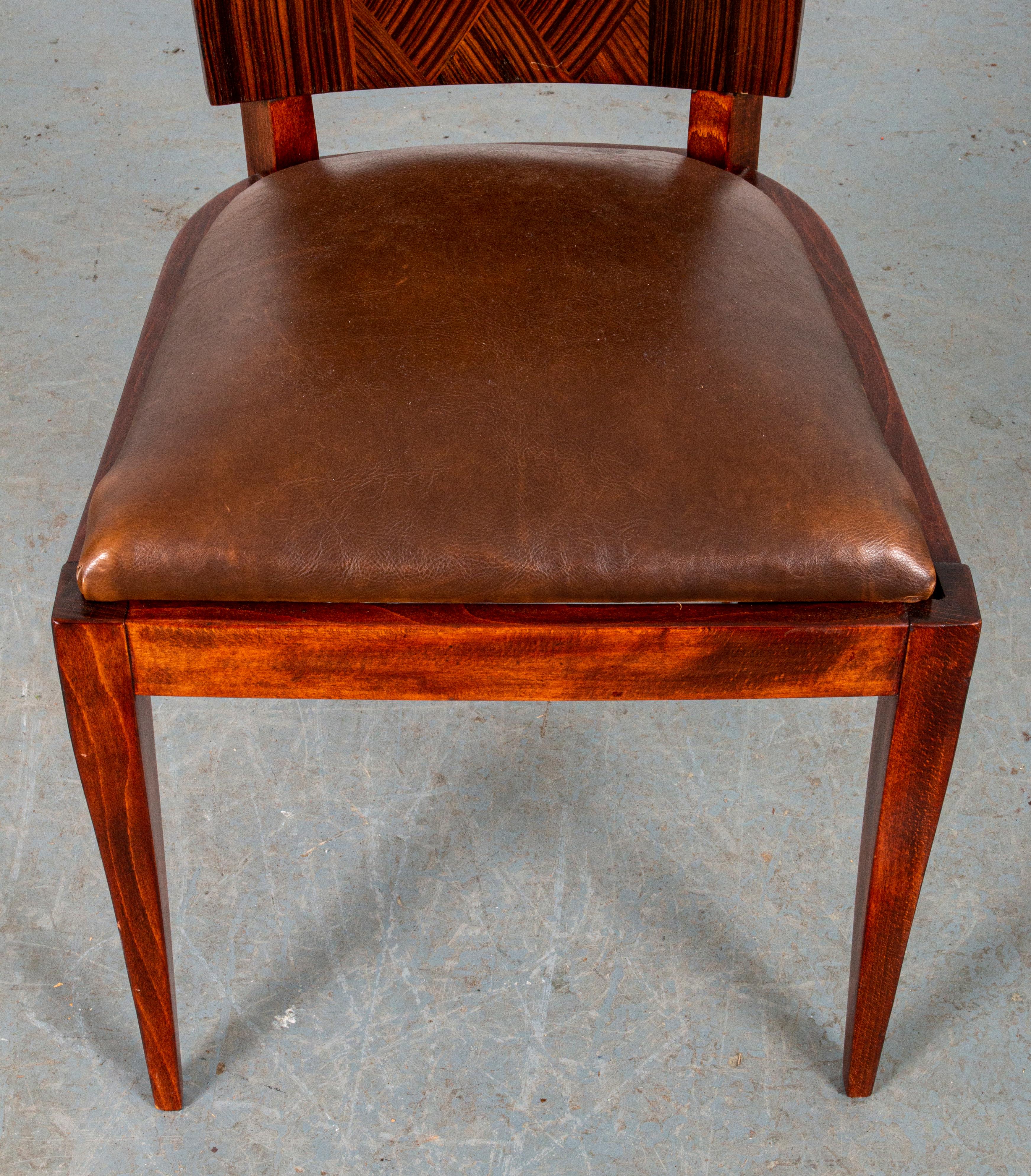 20th Century Art Deco Hardwood and Leather Side Chair For Sale