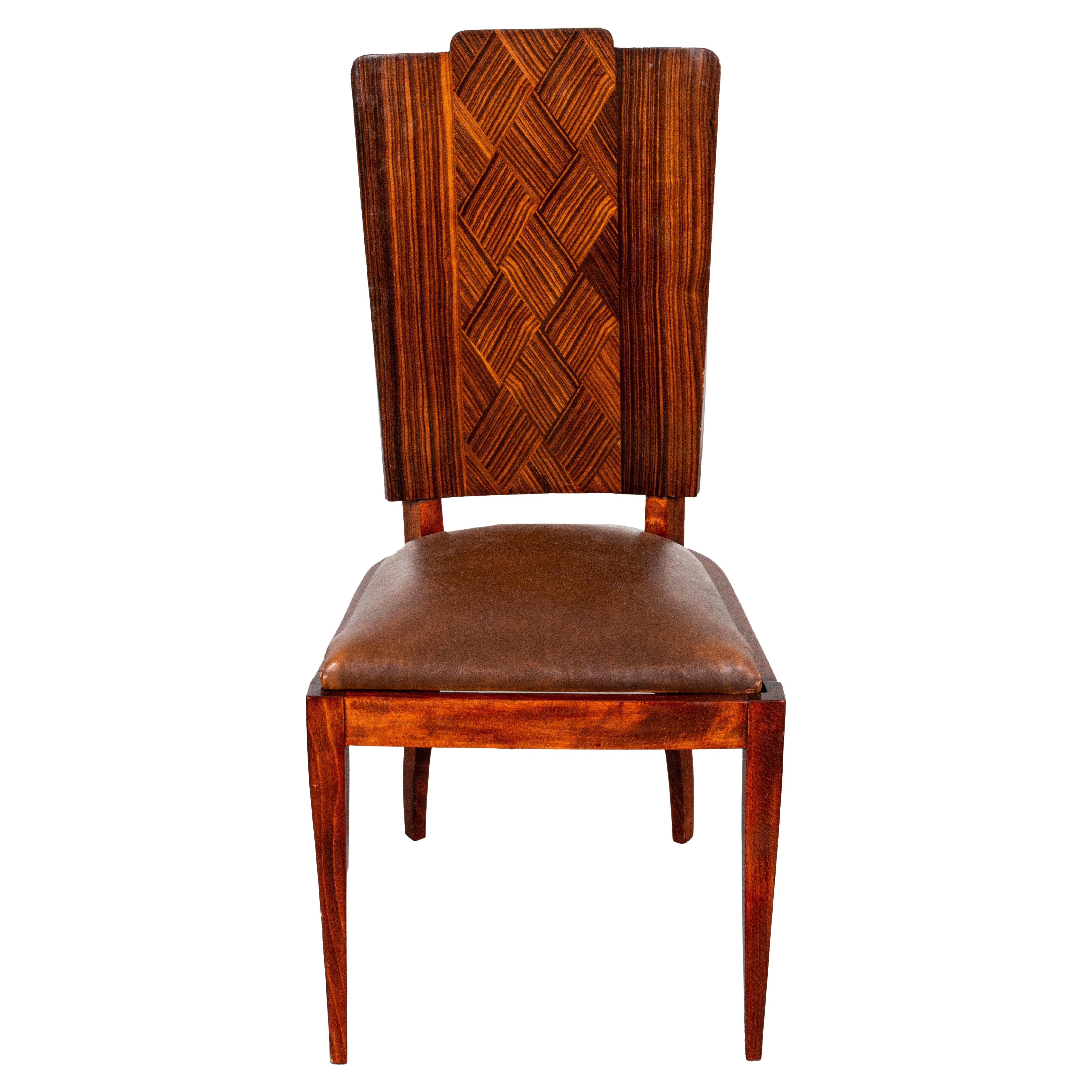 Art Deco Hardwood and Leather Side Chair For Sale