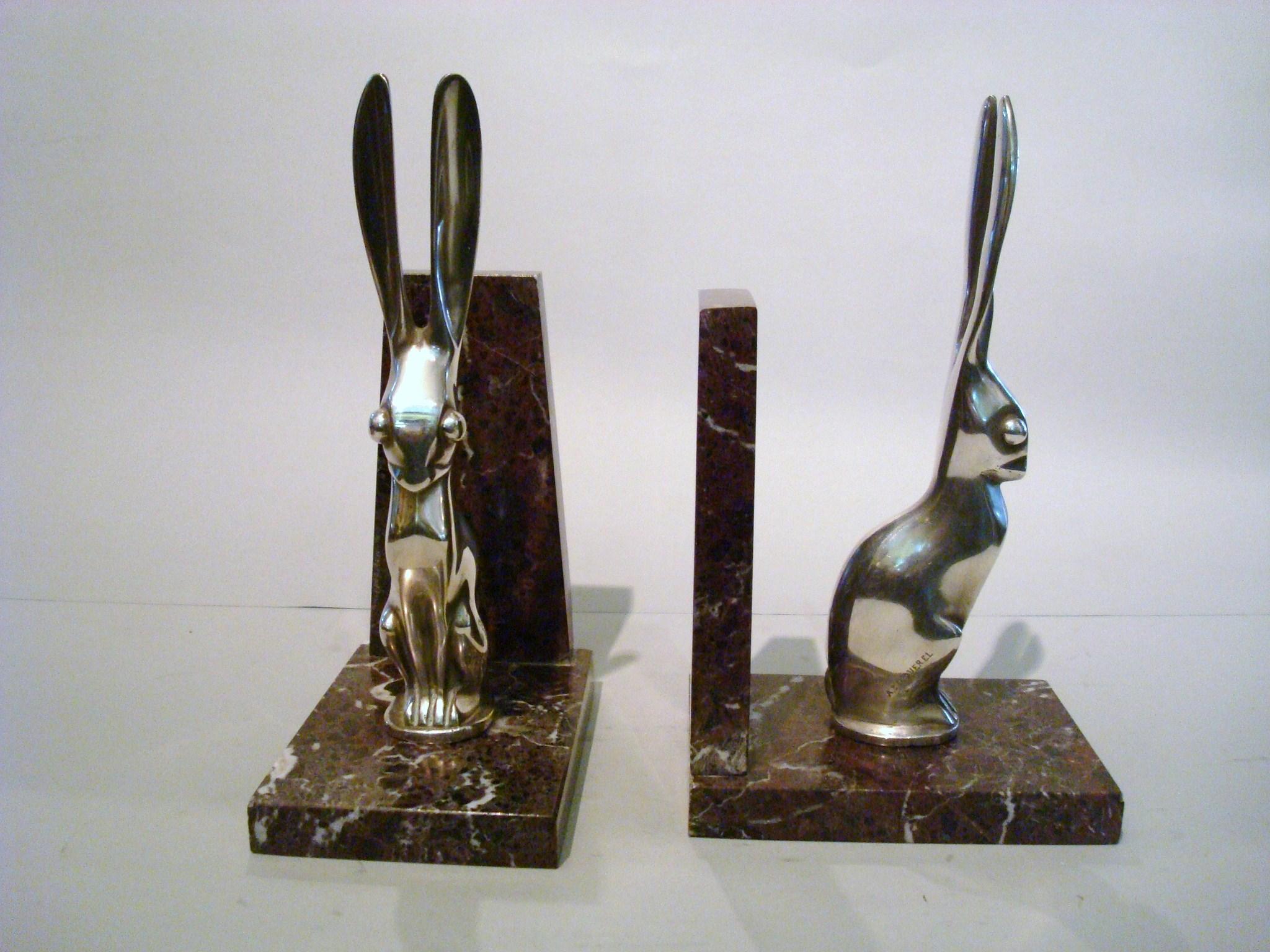 Art Deco Hare or Rabbit bookends designed by Becquerel For Sale 1
