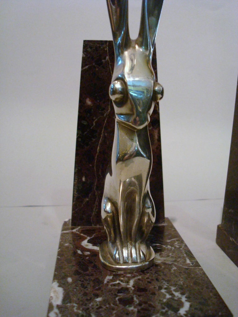 French Art Deco Hare or Rabbit bookends designed by Becquerel For Sale