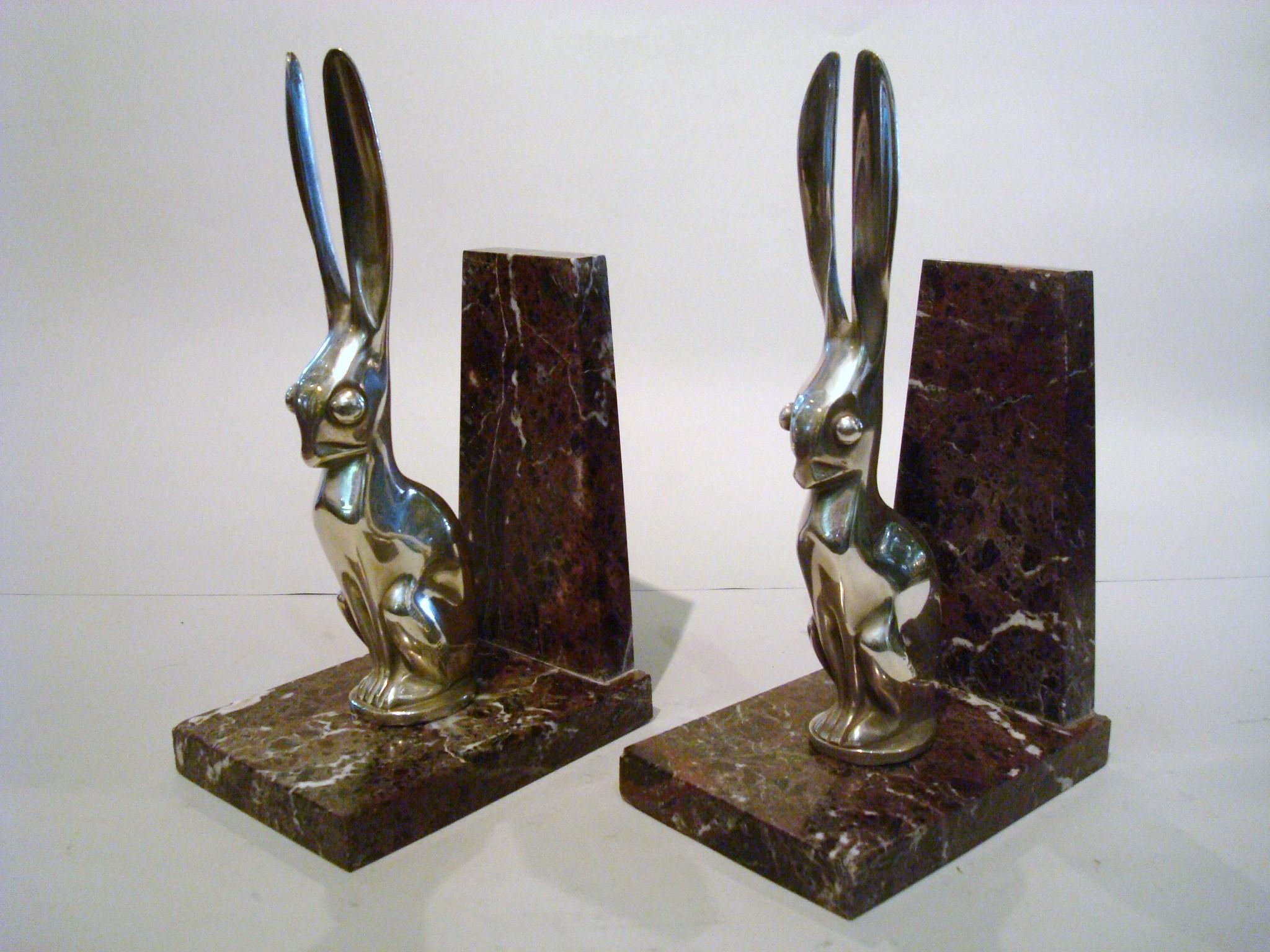 French Art Deco Hare or Rabbit bookends designed by Becquerel For Sale