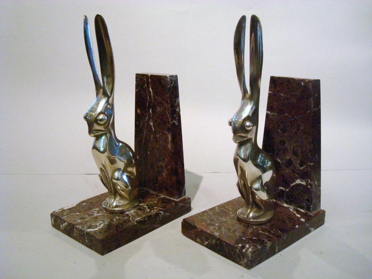 Early 20th Century Art Deco Hare or Rabbit bookends designed by Becquerel For Sale
