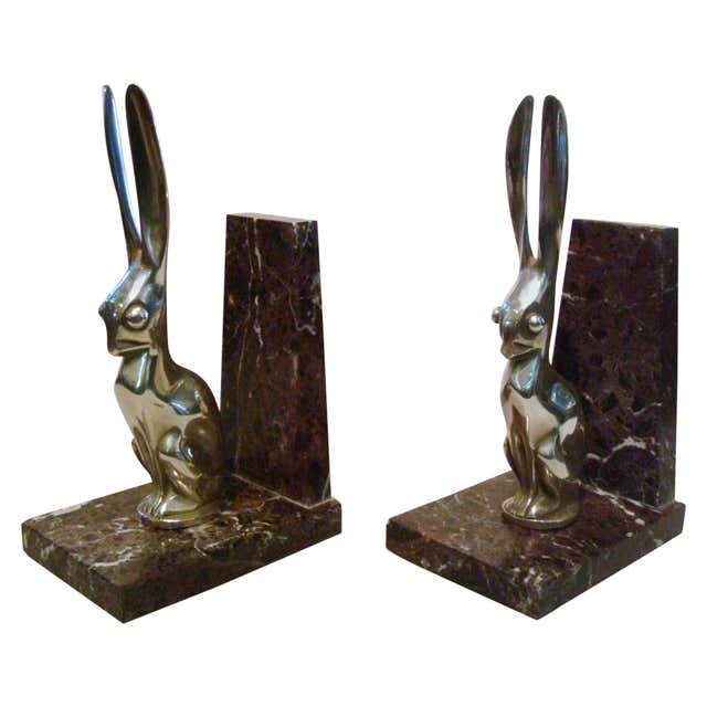 Art Deco Gilt Bronze Rabbit Bookends, Edouard-Marcel Sandoz For Sale at ...