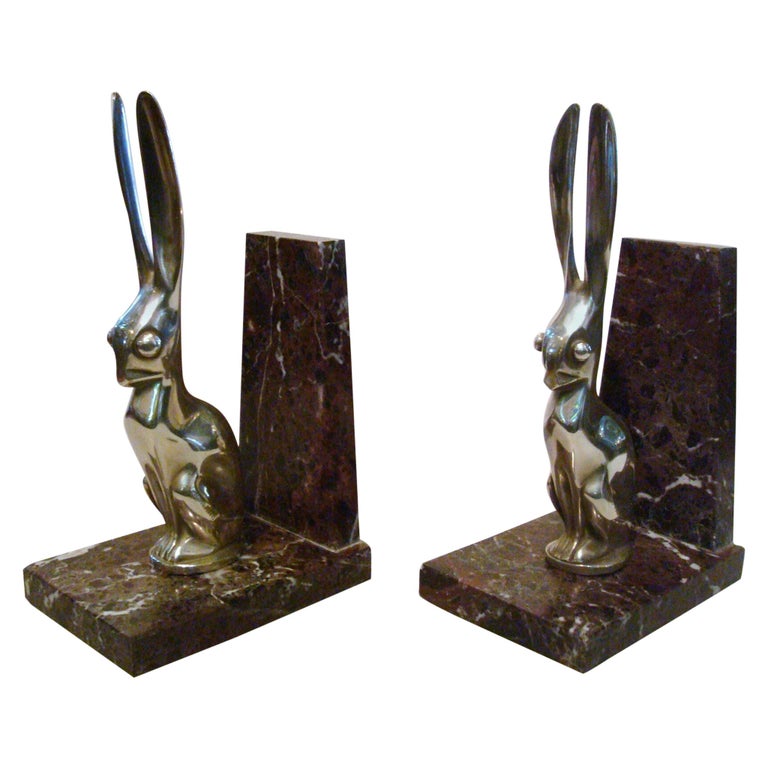 Art Deco Hare or Rabbit bookends designed by Becquerel For Sale