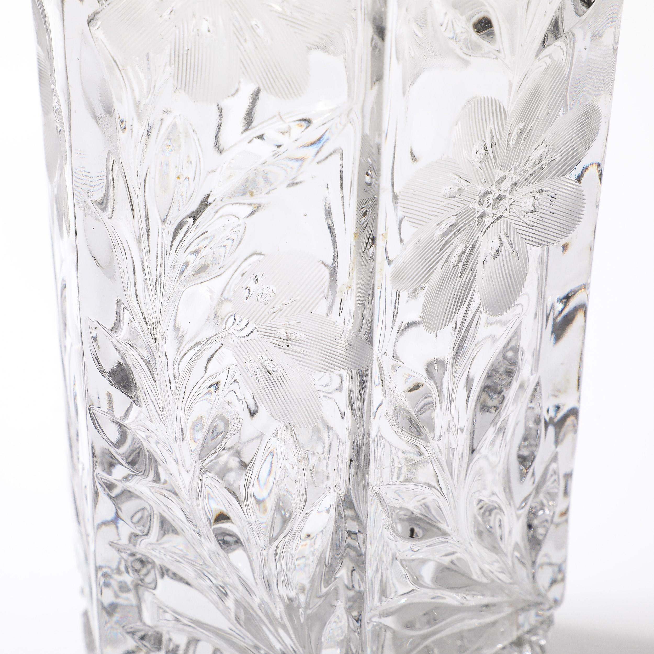 Art Deco Harvard Pattern Octagonal Cut Crystal Vase w/ Floral & Geometric Detail For Sale 8