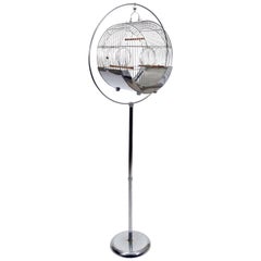 Art Deco "Hatbox" Chrome Bird Cage and Stand by Hendryx