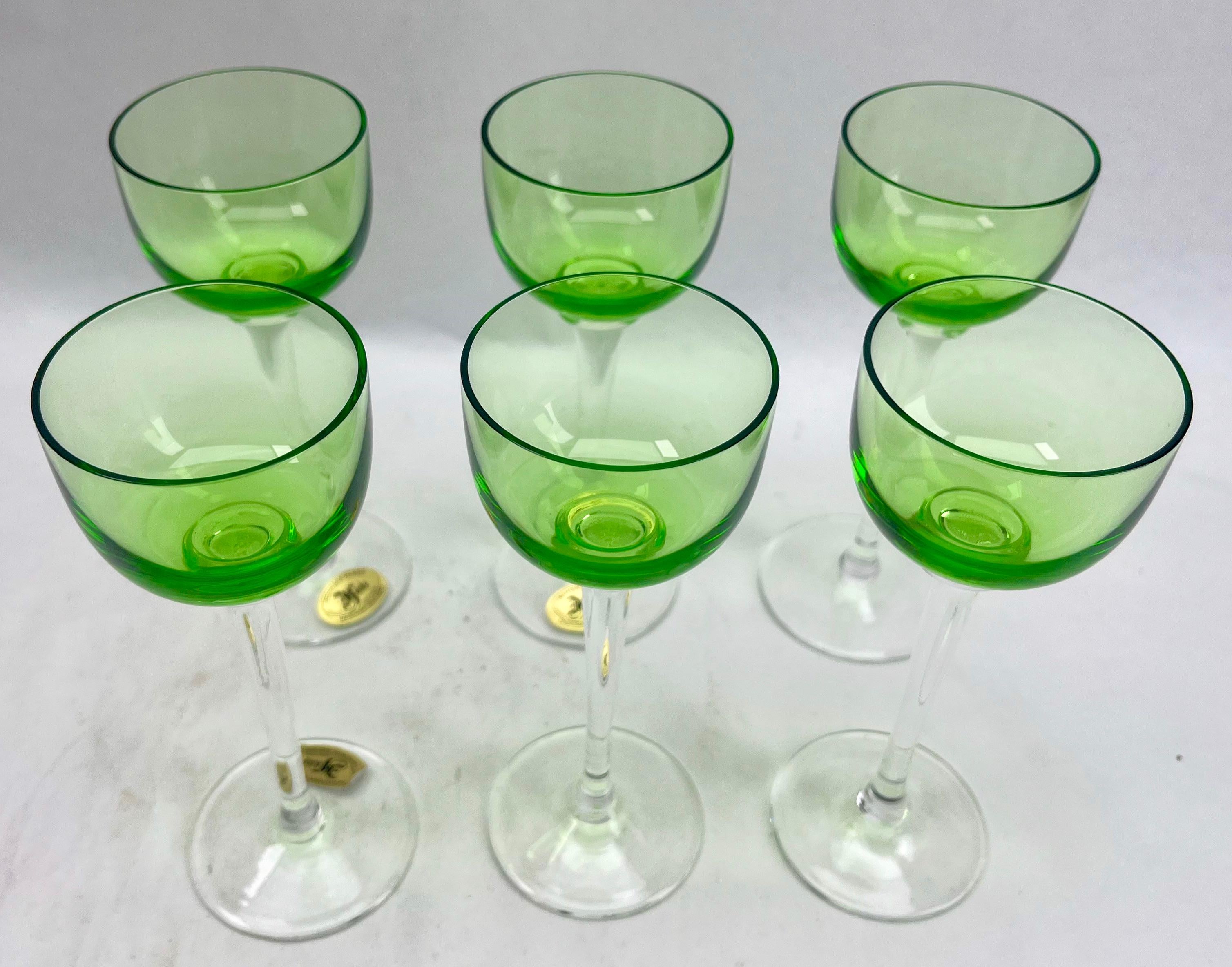 Art Deco Hauke with Label 6 Bohemia Liqueur Uranium or Vaseline Glass  For Sale 4