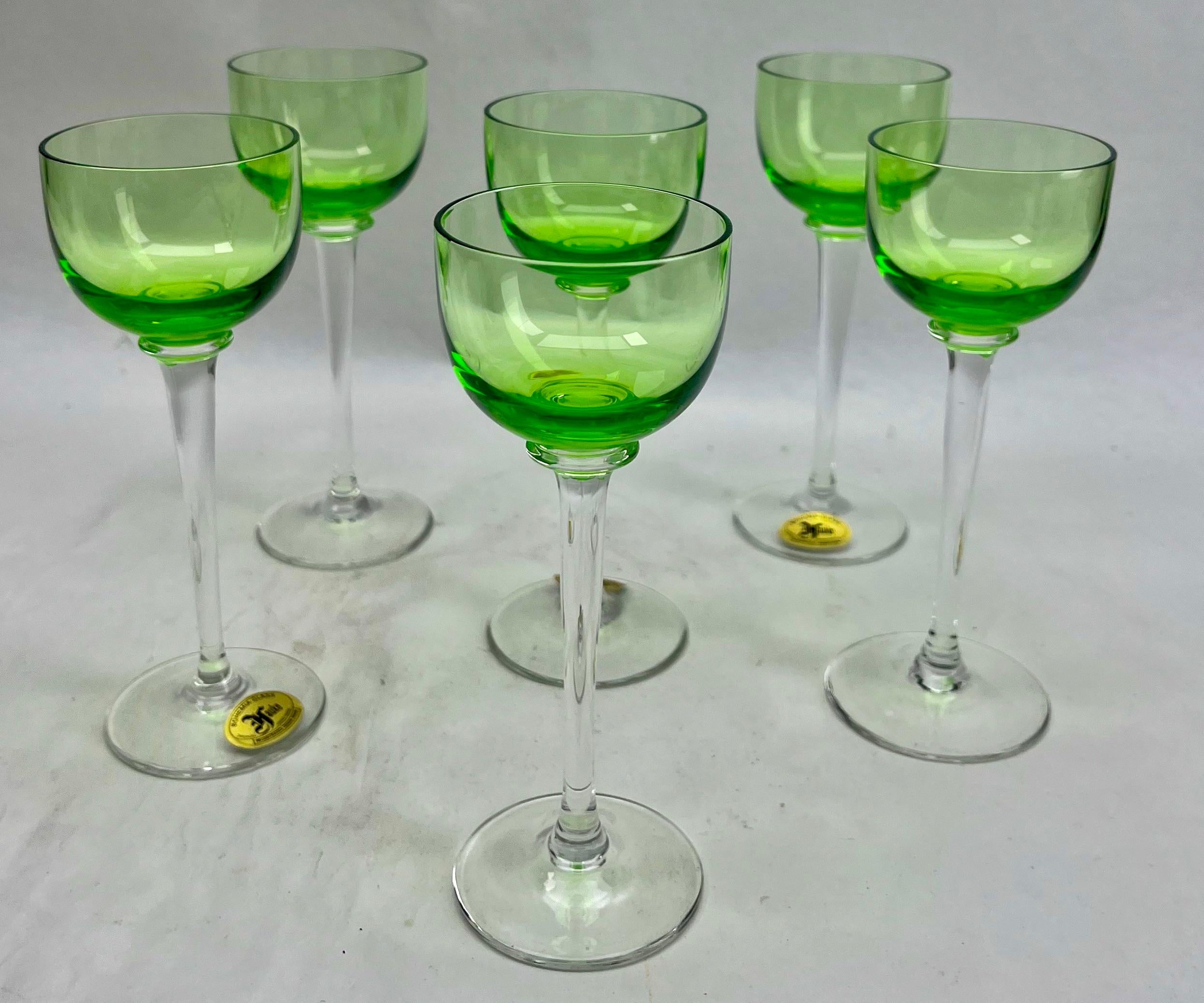 Art Deco Hauke with Label 6 Bohemia Liqueur Uranium or Vaseline Glass  For Sale 5