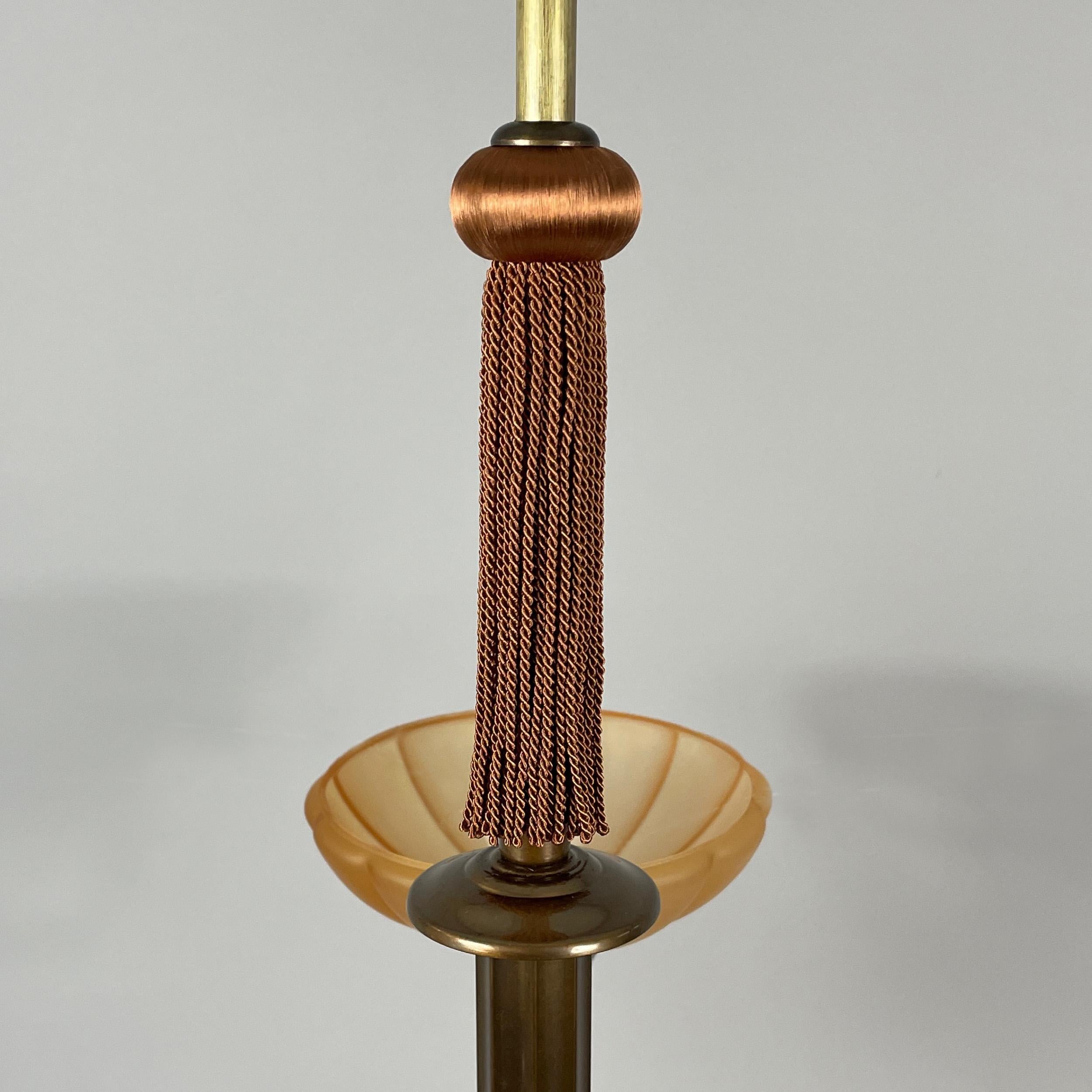 Art Deco Havanna Glass & Bronzed Brass Chandelier, Sweden 1930s For Sale 3