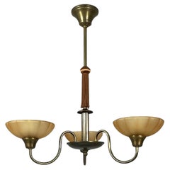 Art Deco Havanna Glass & Bronzed Brass Chandelier, Sweden 1930s