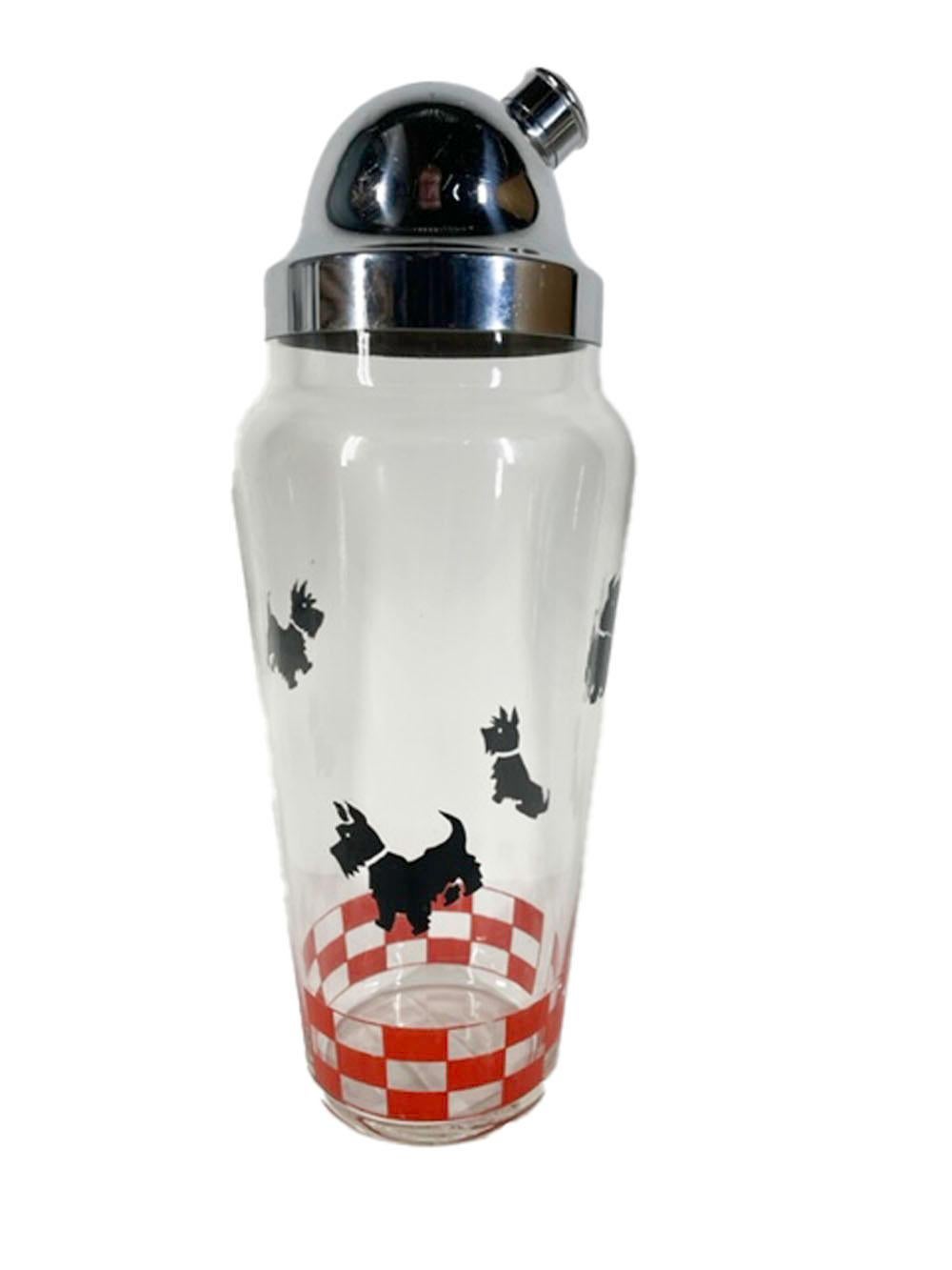 Art Deco, Hazel Atlas Cocktail Shaker with Black Scotties and Red Check Band In Good Condition For Sale In Nantucket, MA