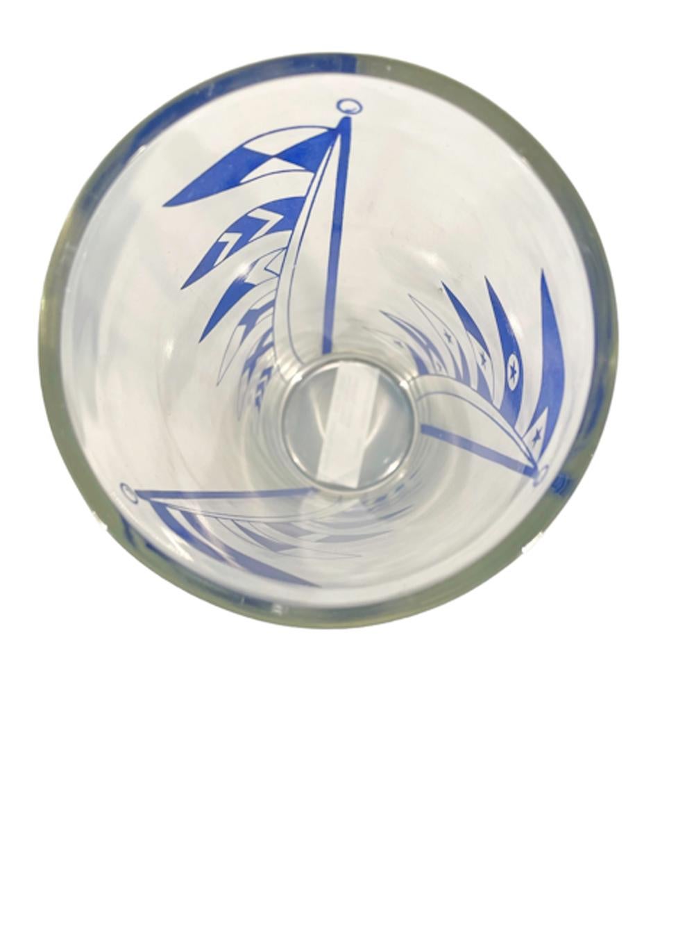 American Art Deco Hazel Atlas Cocktail Shaker with Blue Nautical Signal Flags