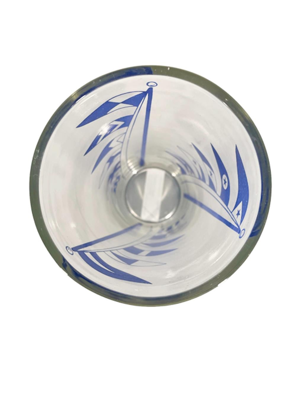 Art Deco Hazel Atlas Cocktail Shaker with Blue Nautical Signal Flags In Good Condition In Nantucket, MA